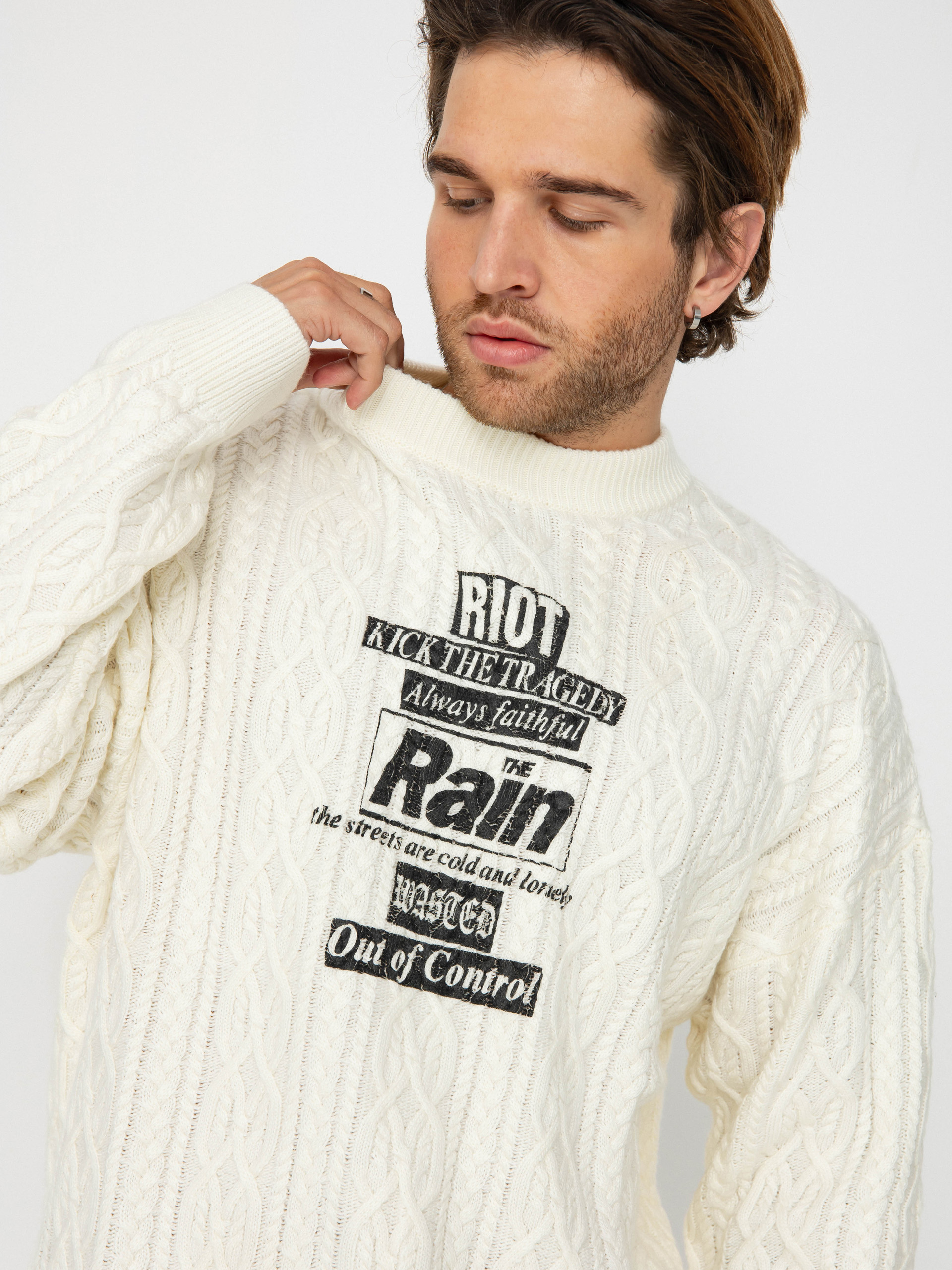 Pulover Wasted Paris Rain Cable Knit (off white)