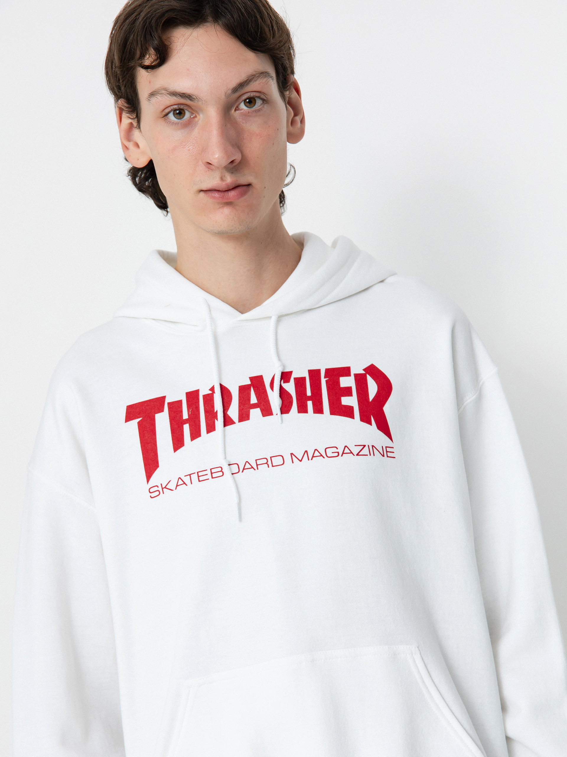 Hanorac cu glugă Thrasher Skate Mag HD (white/red)