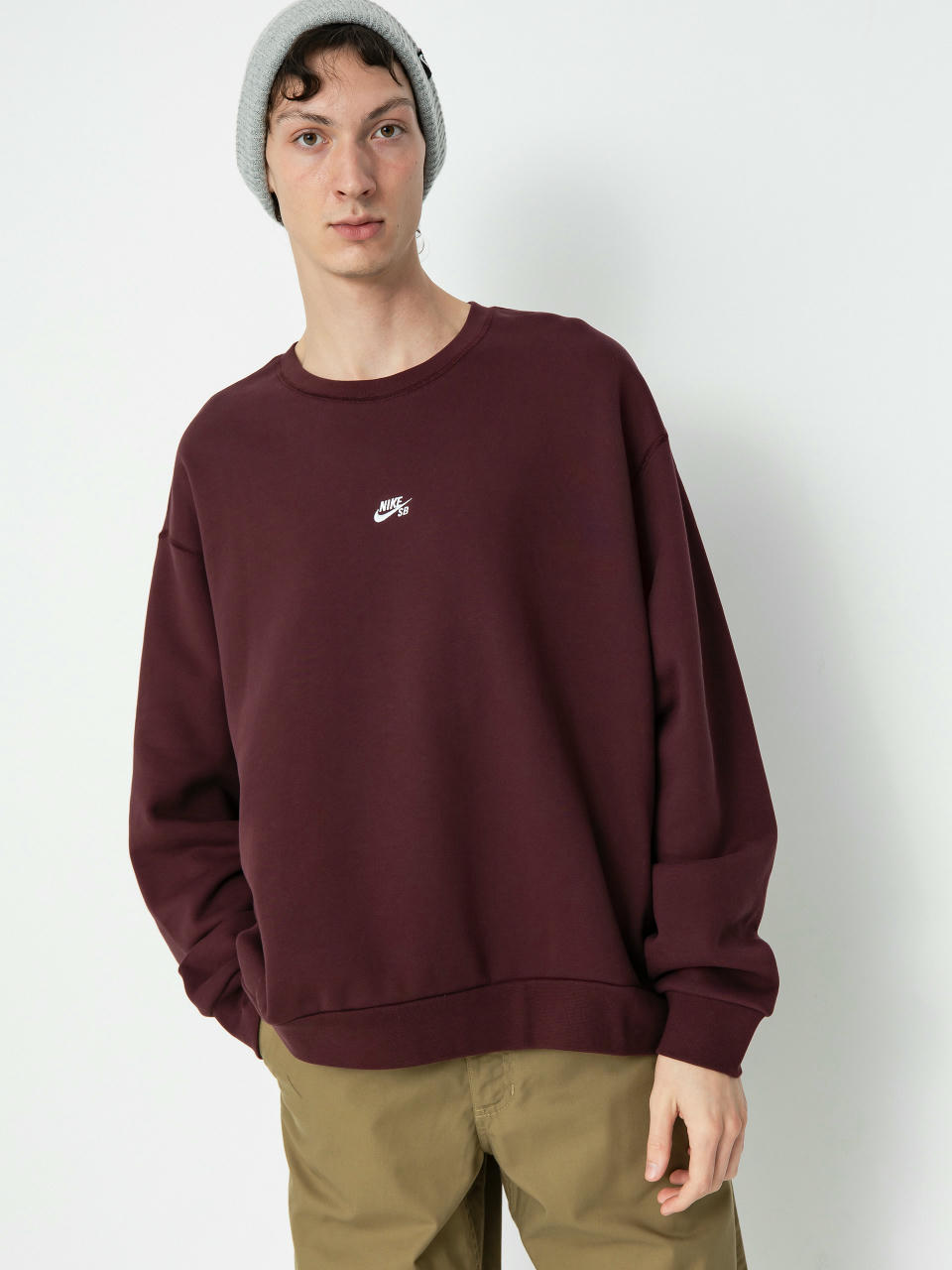 Hanorac Nike SB Essential Logo Crew (burgundy crush/white)