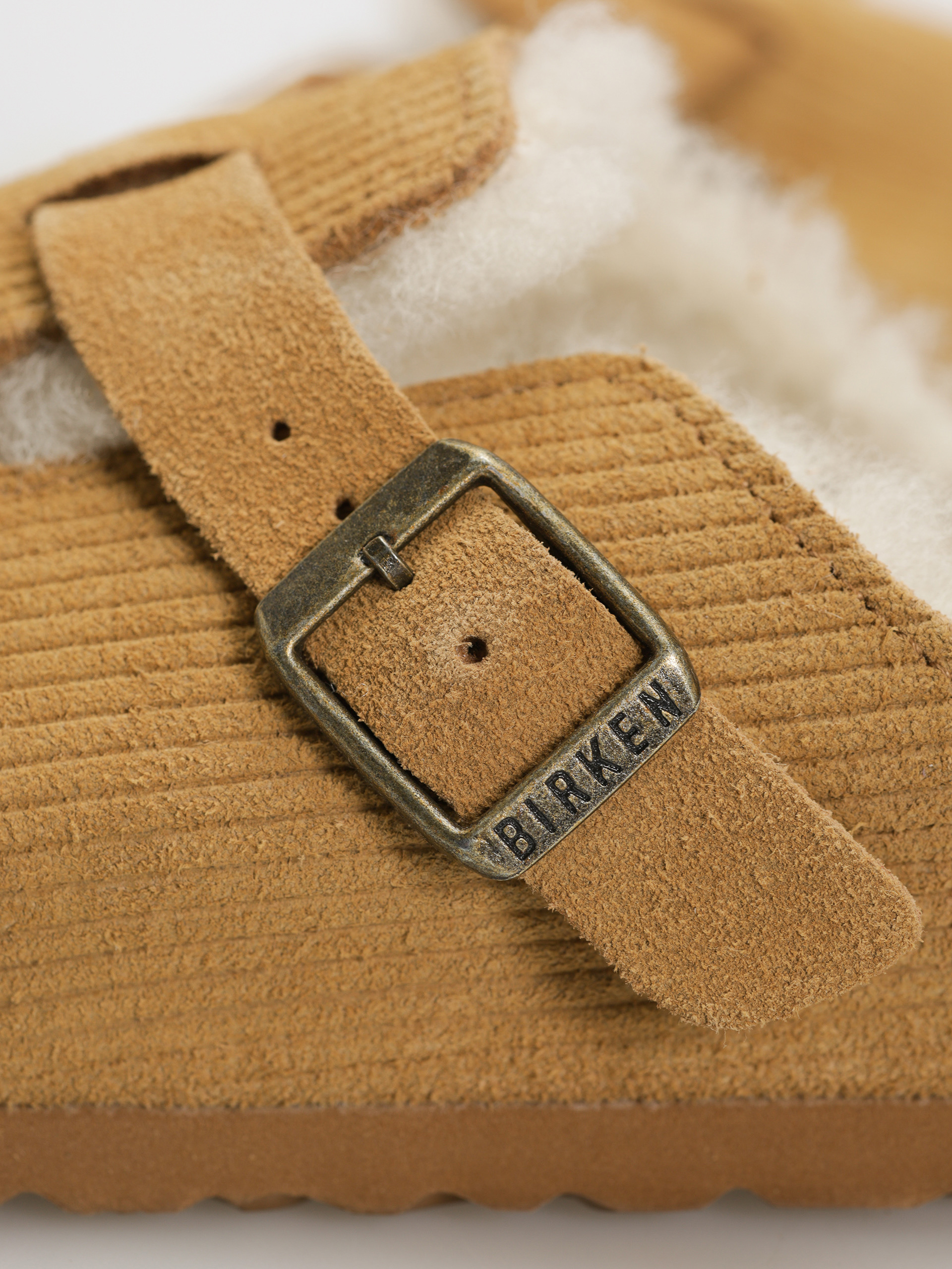 Șlapi Birkenstock Boston VL Fell Suede Leather Fur Narrow Wmn (corduroy cork brown)