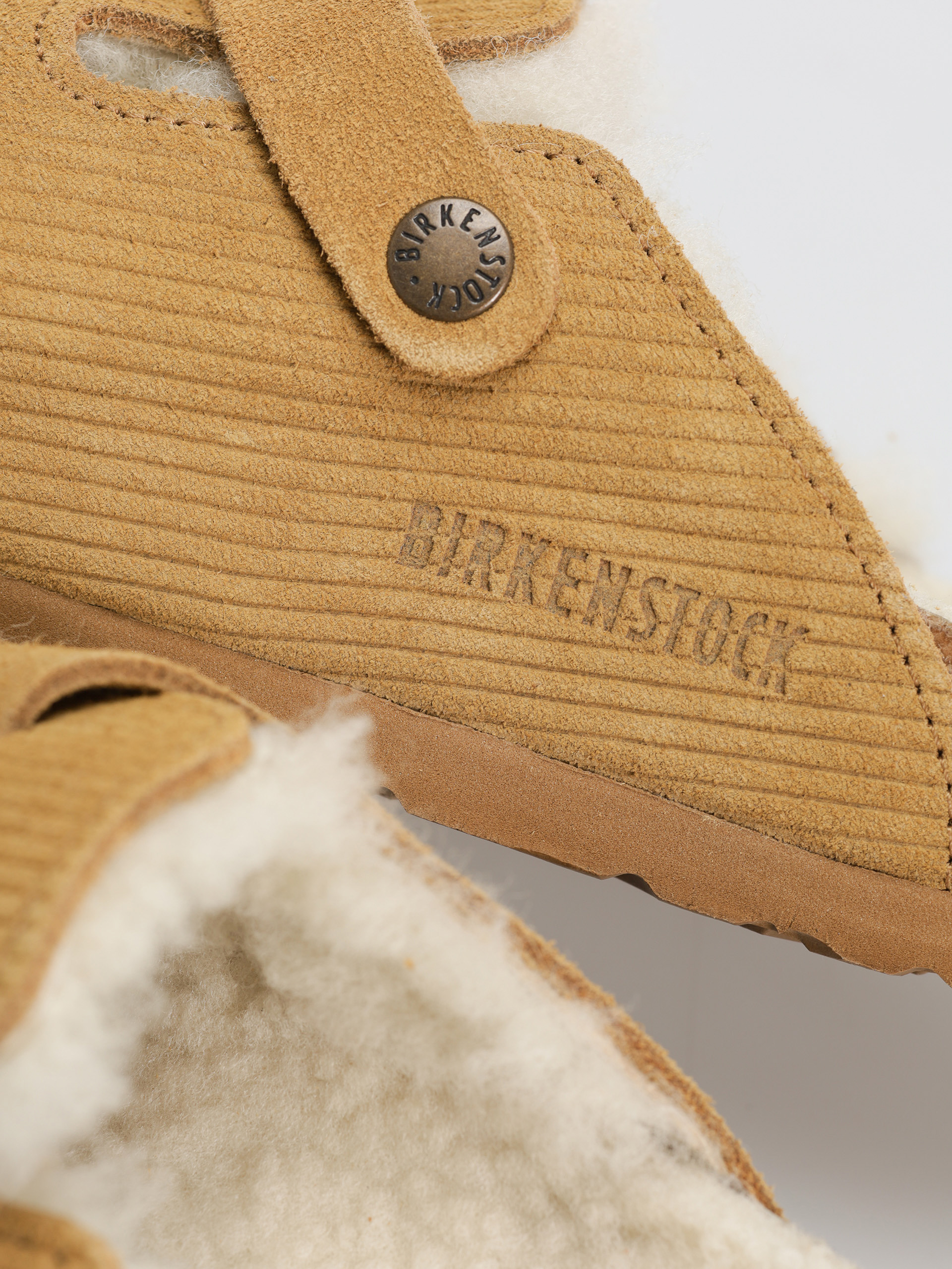Șlapi Birkenstock Boston VL Fell Suede Leather Fur Narrow Wmn (corduroy cork brown)