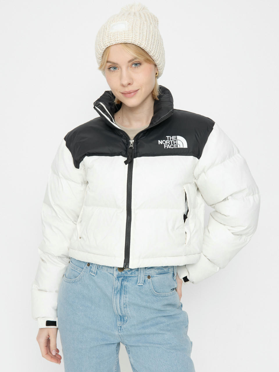 Geacă The North Face Nuptse Short Wmn (white dune/tnf black)