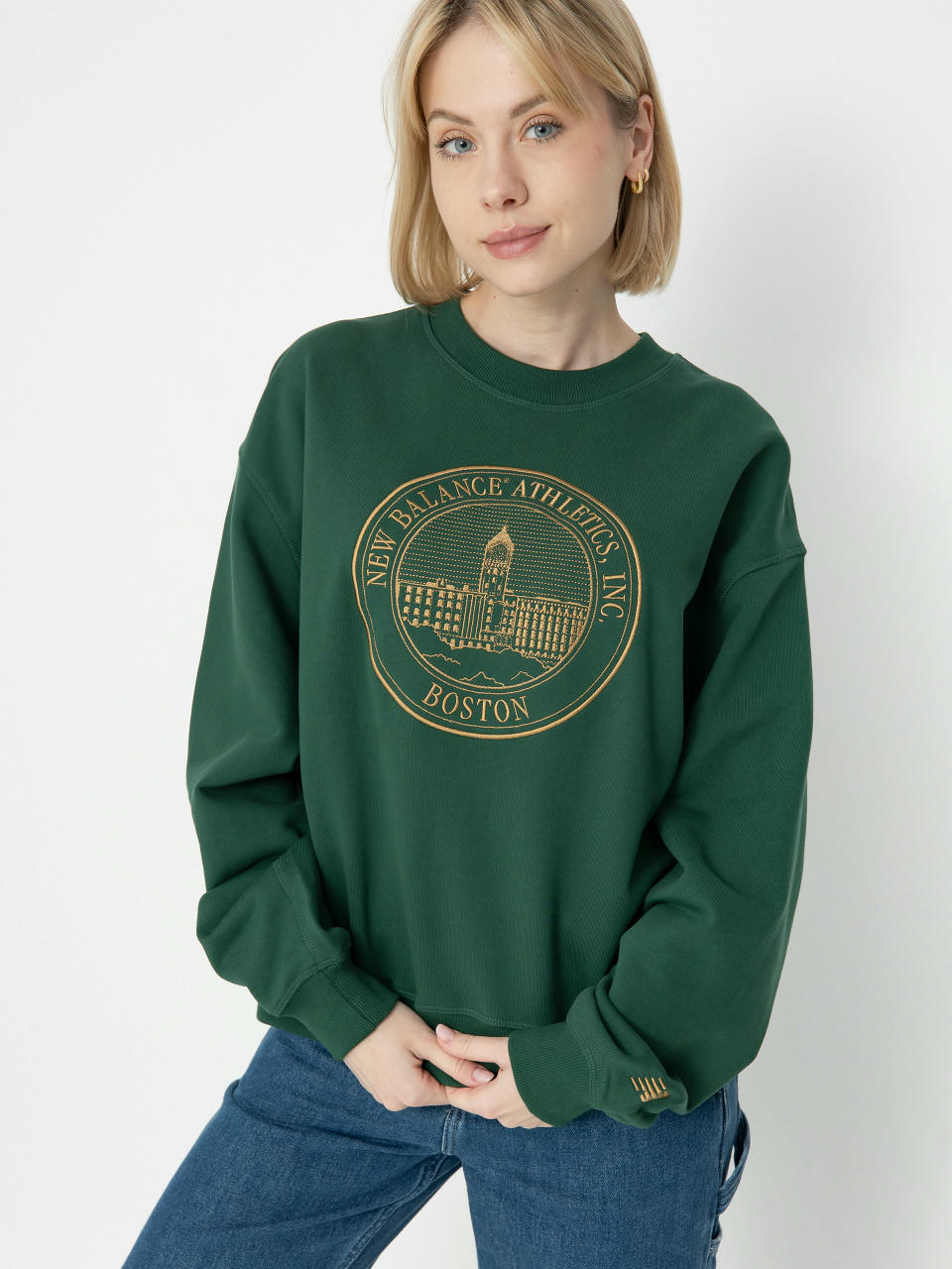 Hanorac New Balance Athletics French Terry Oversized Crest Crew Wmn (nightwatch green)