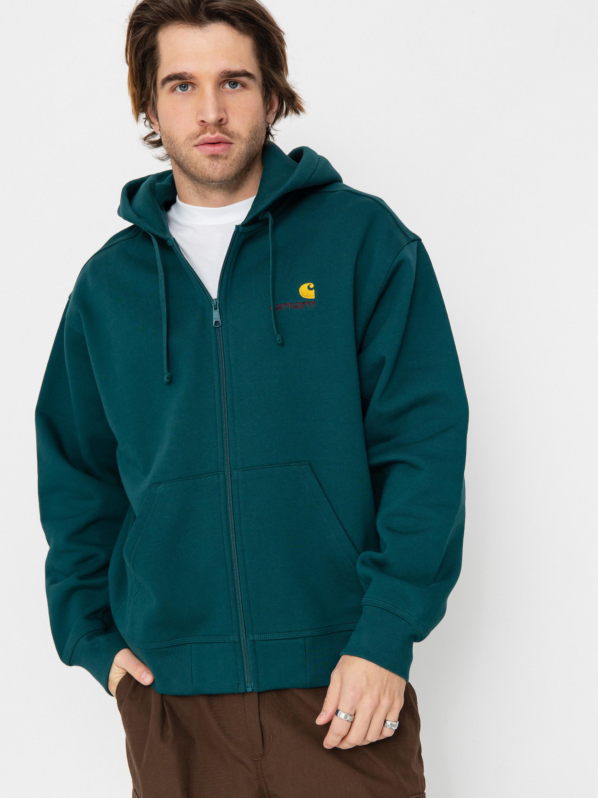 Hanorac cu glugă Carhartt WIP American Script ZHD (malachite)