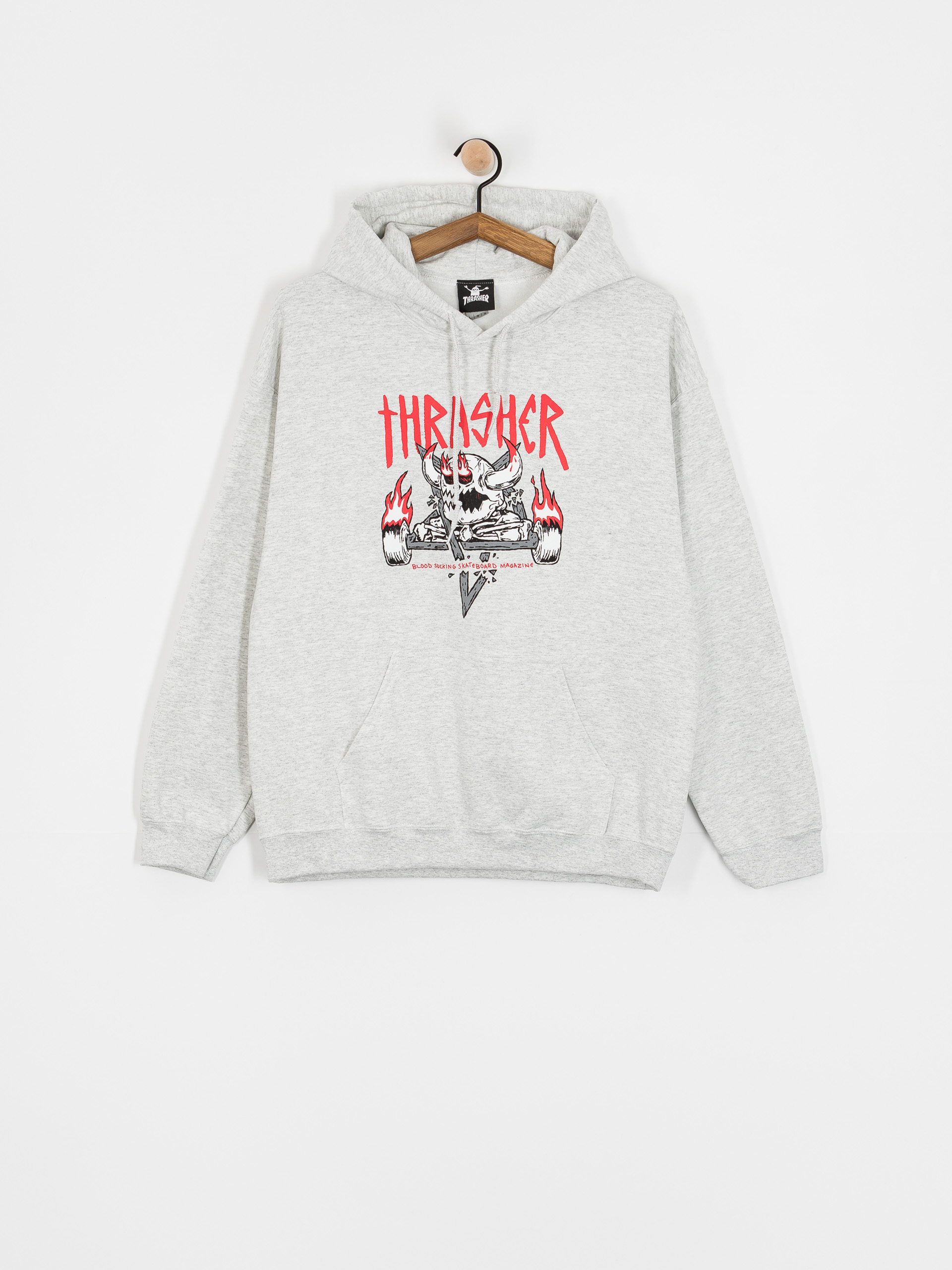 Hanorac cu glugă Thrasher X Toy Machine Monster Gram HD (ash grey)