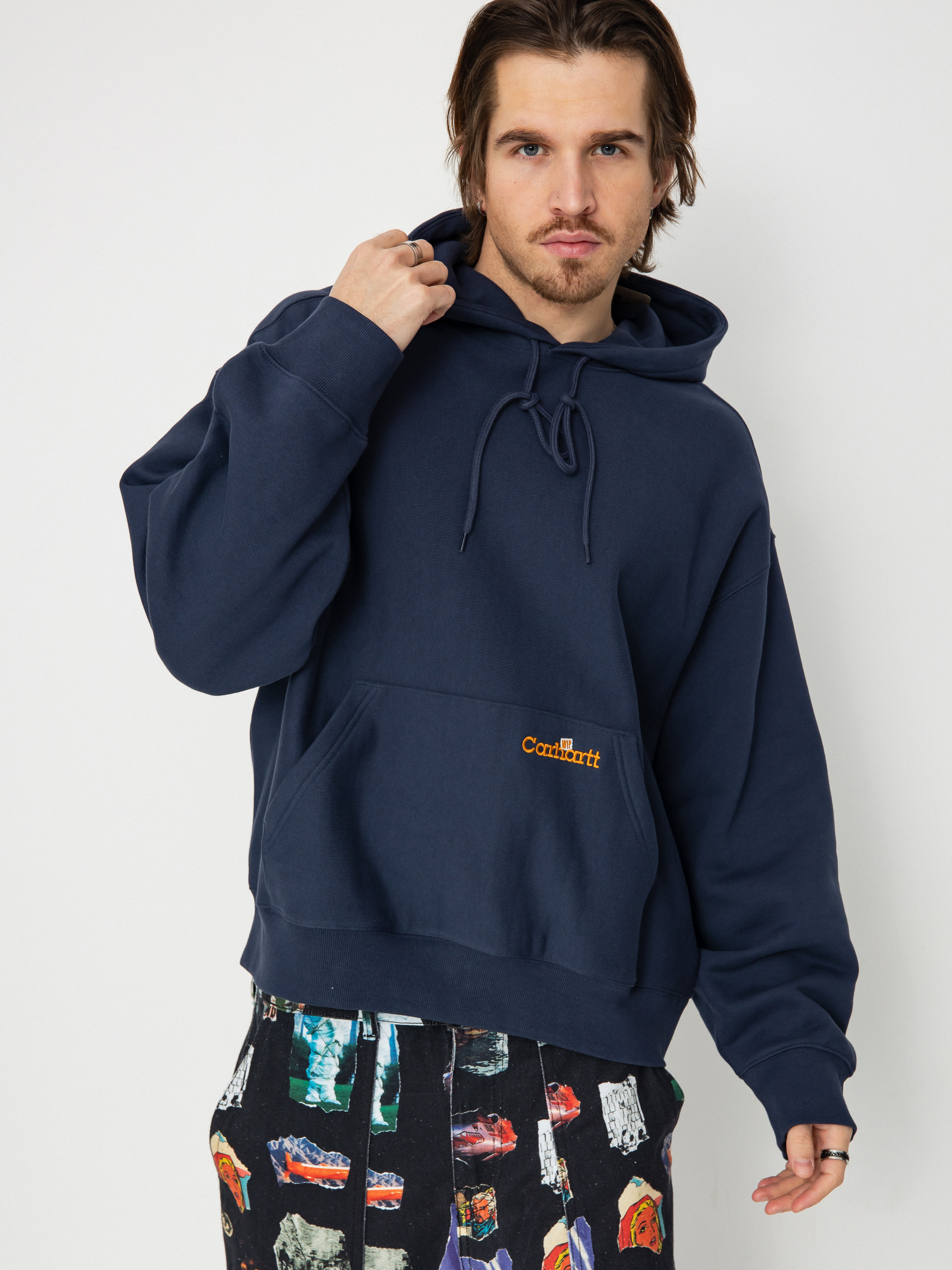 Hanorac cu glugu0103 Carhartt WIP Label Script HD (blue)