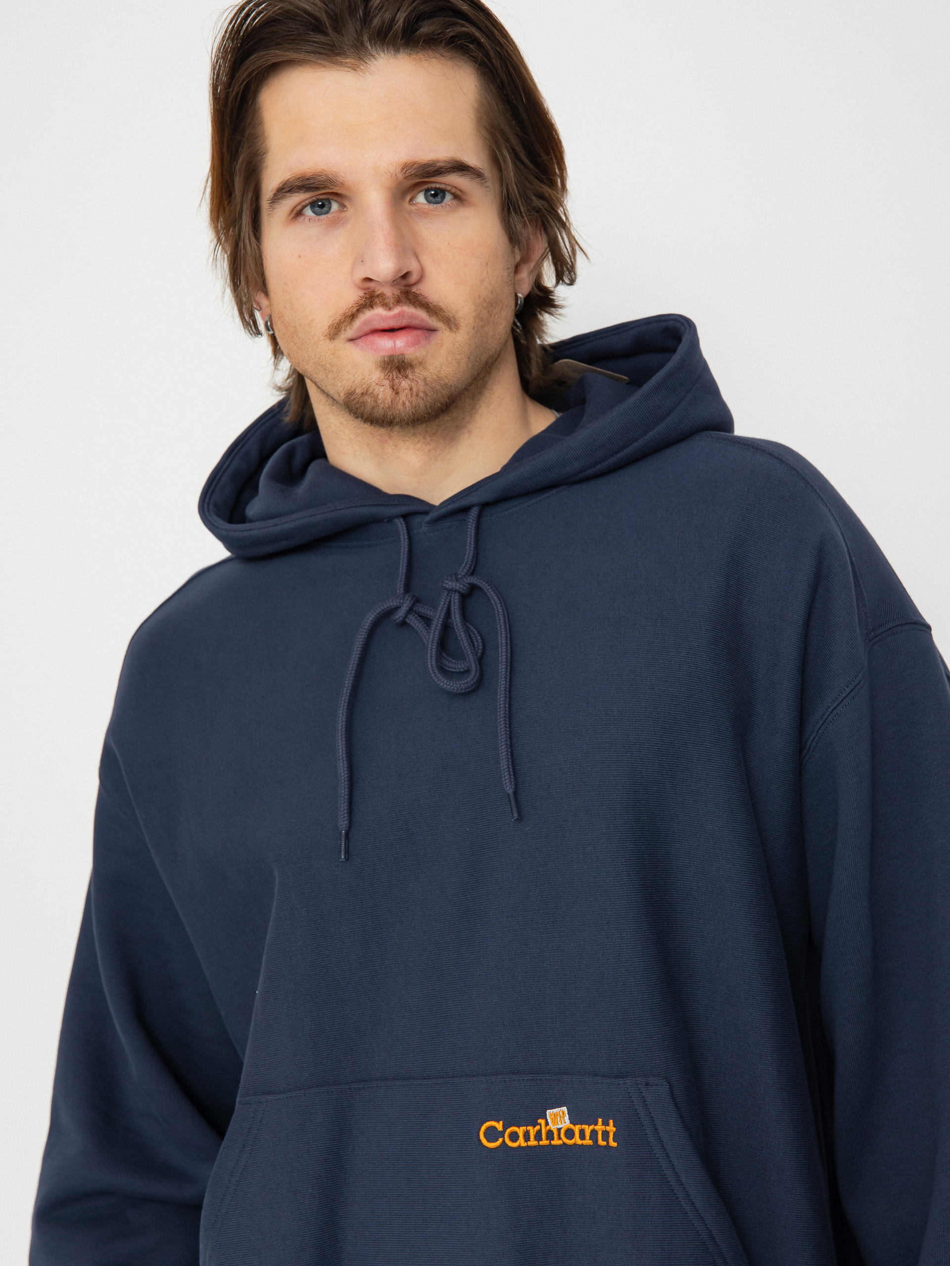 Hanorac cu glugă Carhartt WIP Label Script HD (blue)