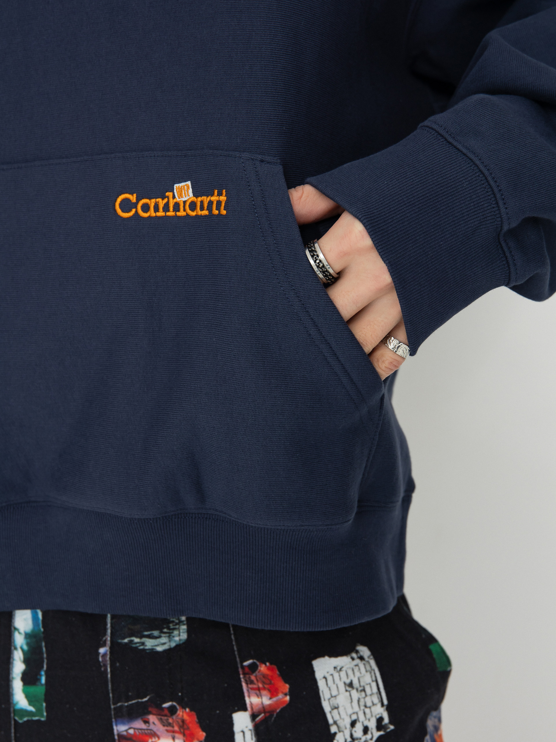 Hanorac cu glugă Carhartt WIP Label Script HD (blue)