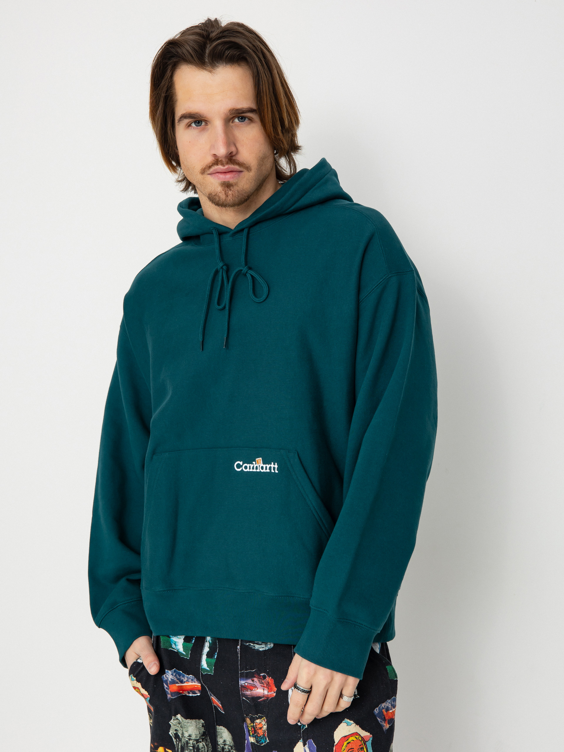 Hanorac cu glugu0103 Carhartt WIP Label Script HD (malachite)