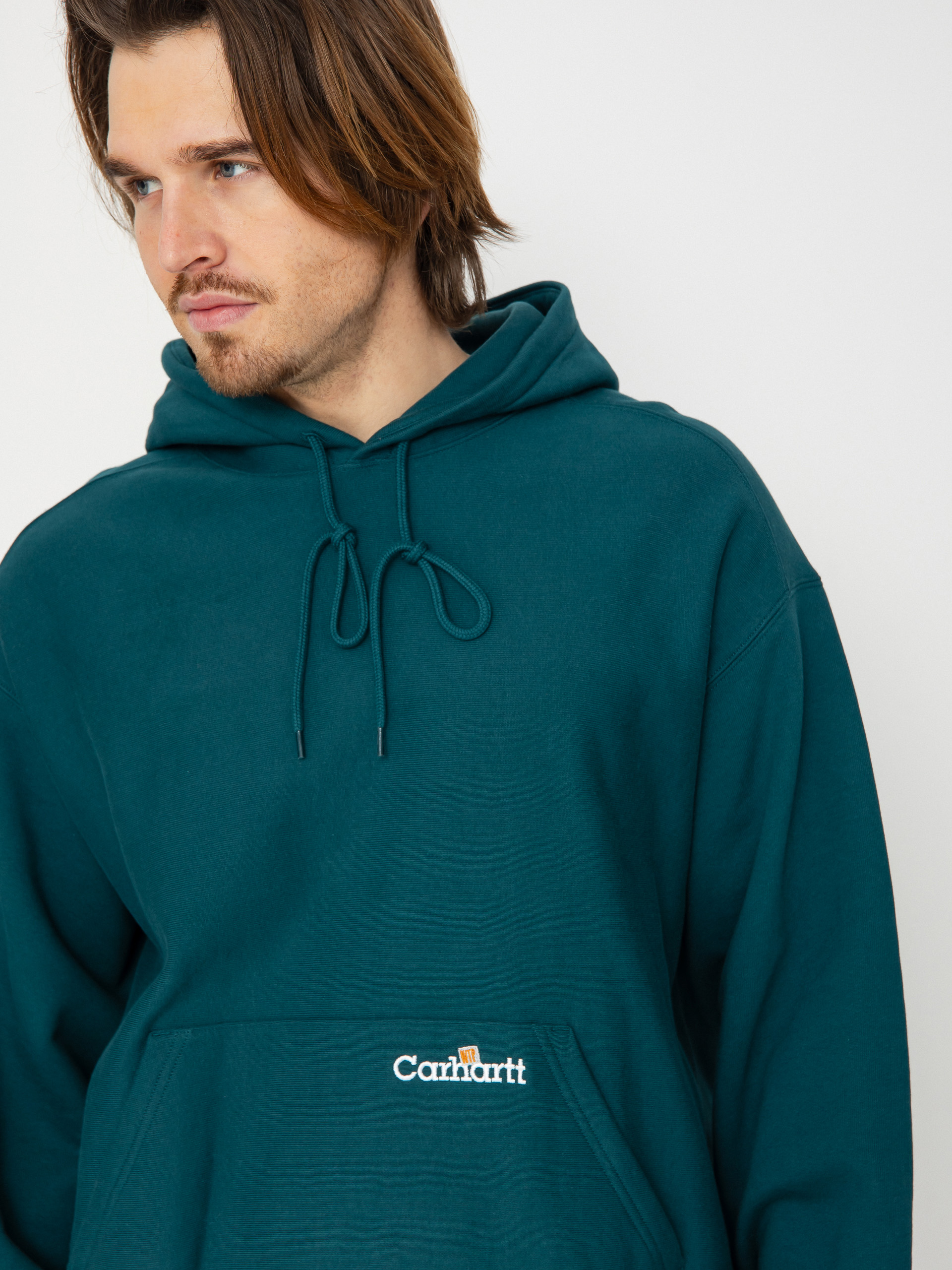 Hanorac cu glugă Carhartt WIP Label Script HD (malachite)