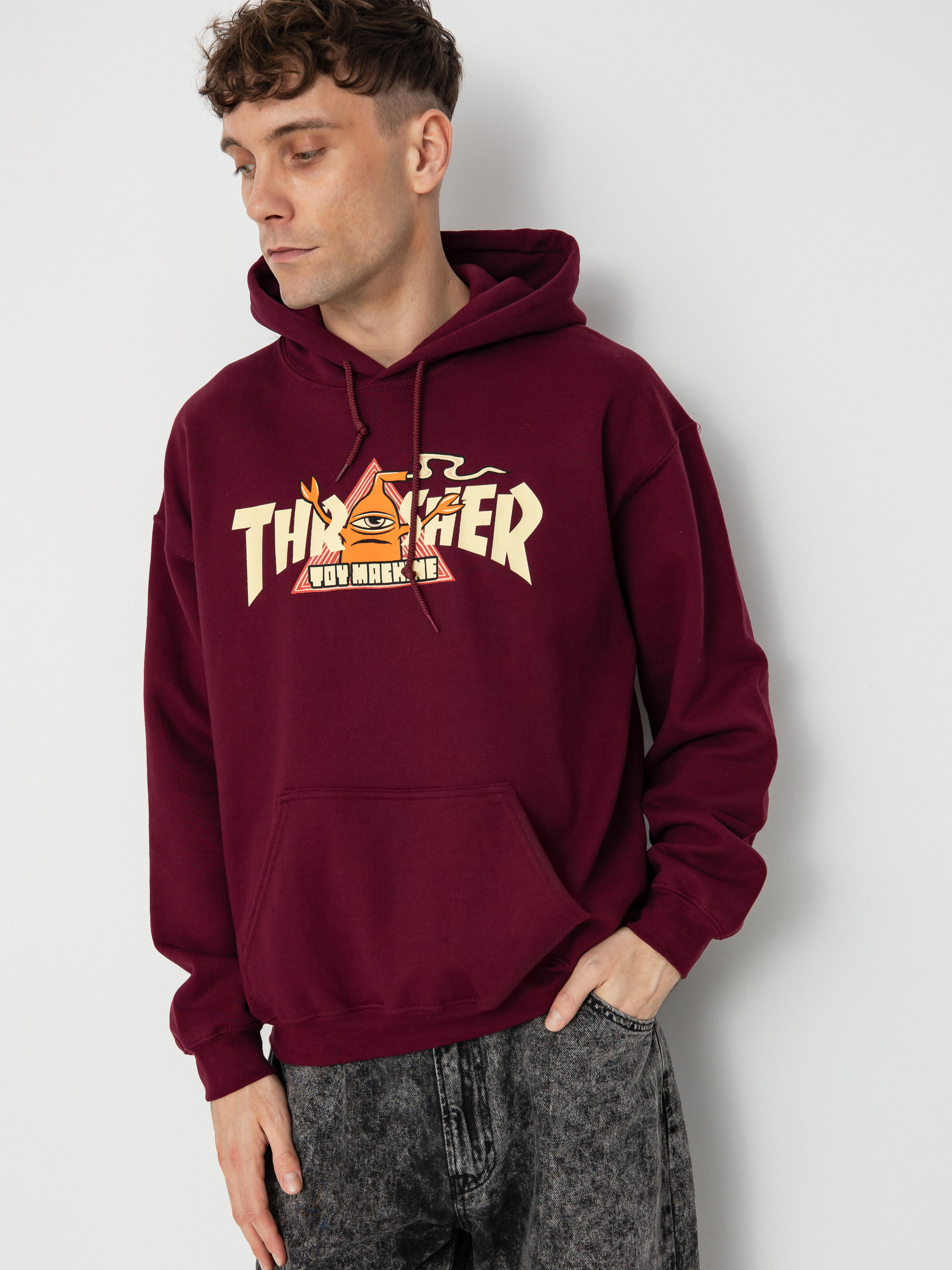 Hanorac cu glugă Thrasher X Toy Machine Vortex HD (maroon)