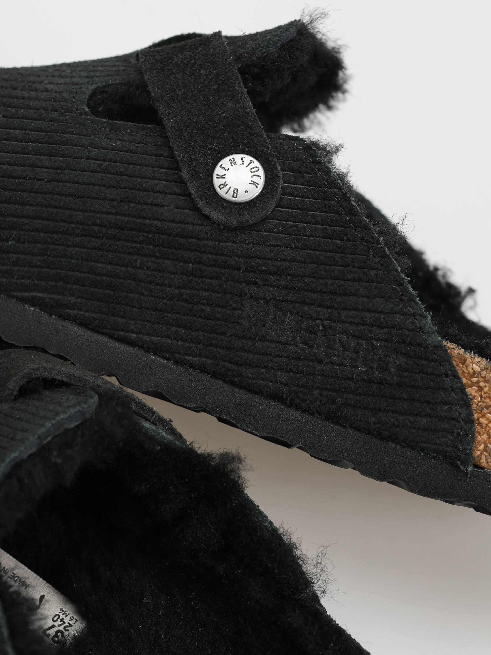 Șlapi Birkenstock Boston VL Fell Suede Leather Fur Narrow Wmn (corduroy black)