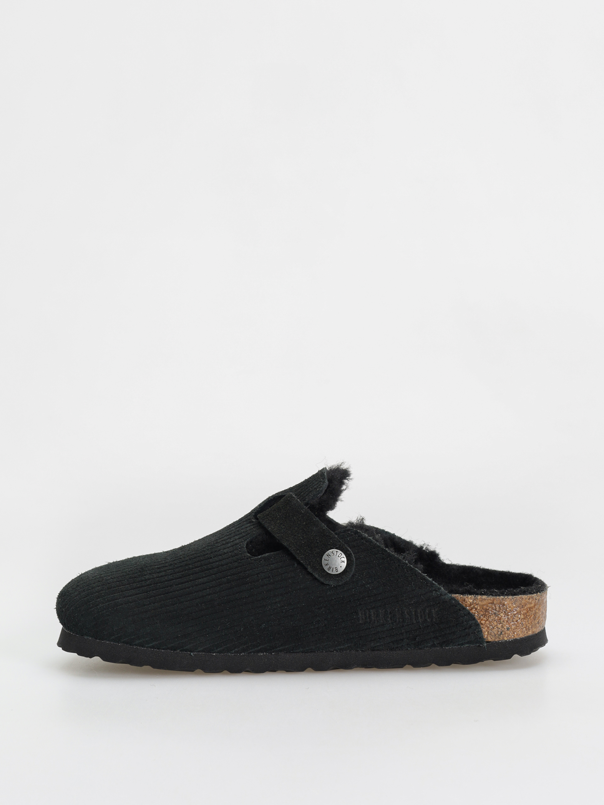 Șlapi Birkenstock Boston VL Fell Suede Leather Fur Narrow Wmn (corduroy black)