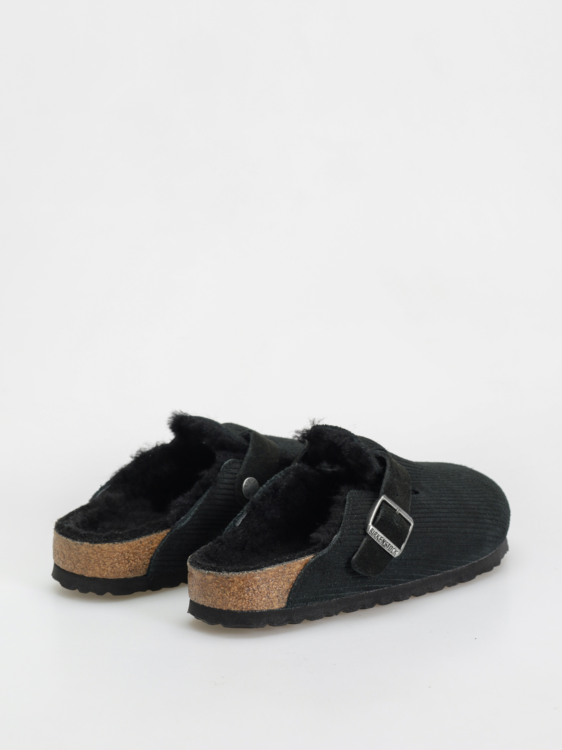 Șlapi Birkenstock Boston VL Fell Suede Leather Fur Narrow Wmn (corduroy black)