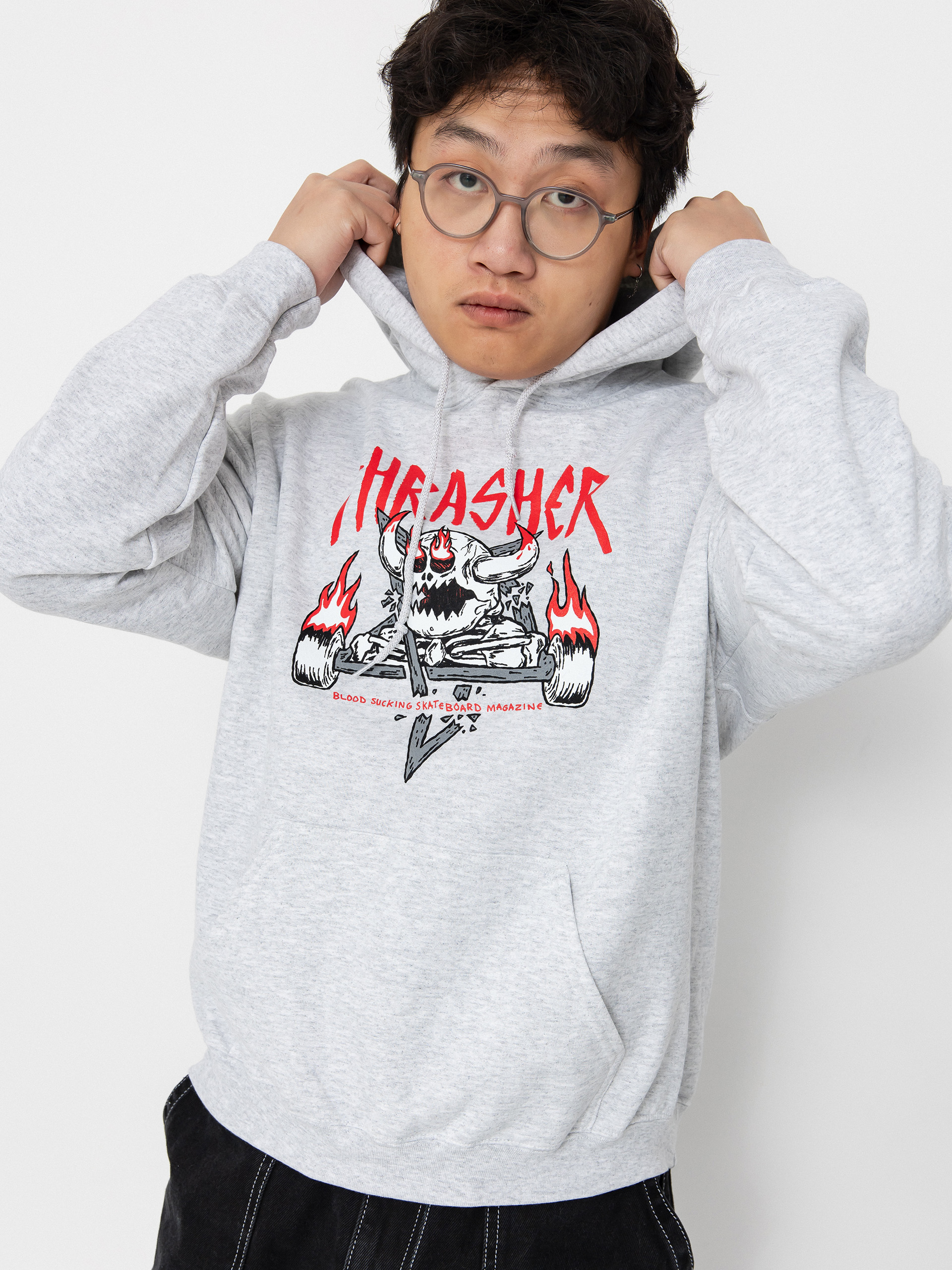 Hanorac cu glugă Thrasher X Toy Machine Monster Gram HD (ash grey)