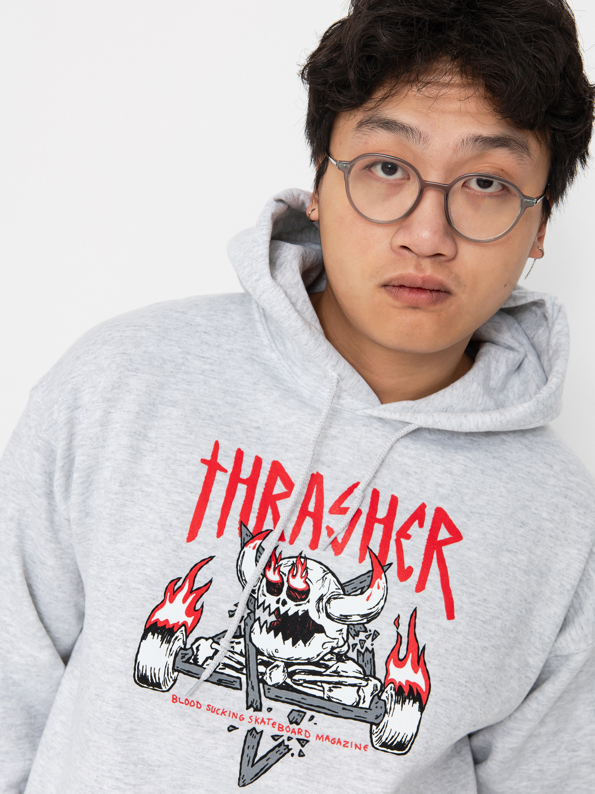 Hanorac cu glugă Thrasher X Toy Machine Monster Gram HD (ash grey)