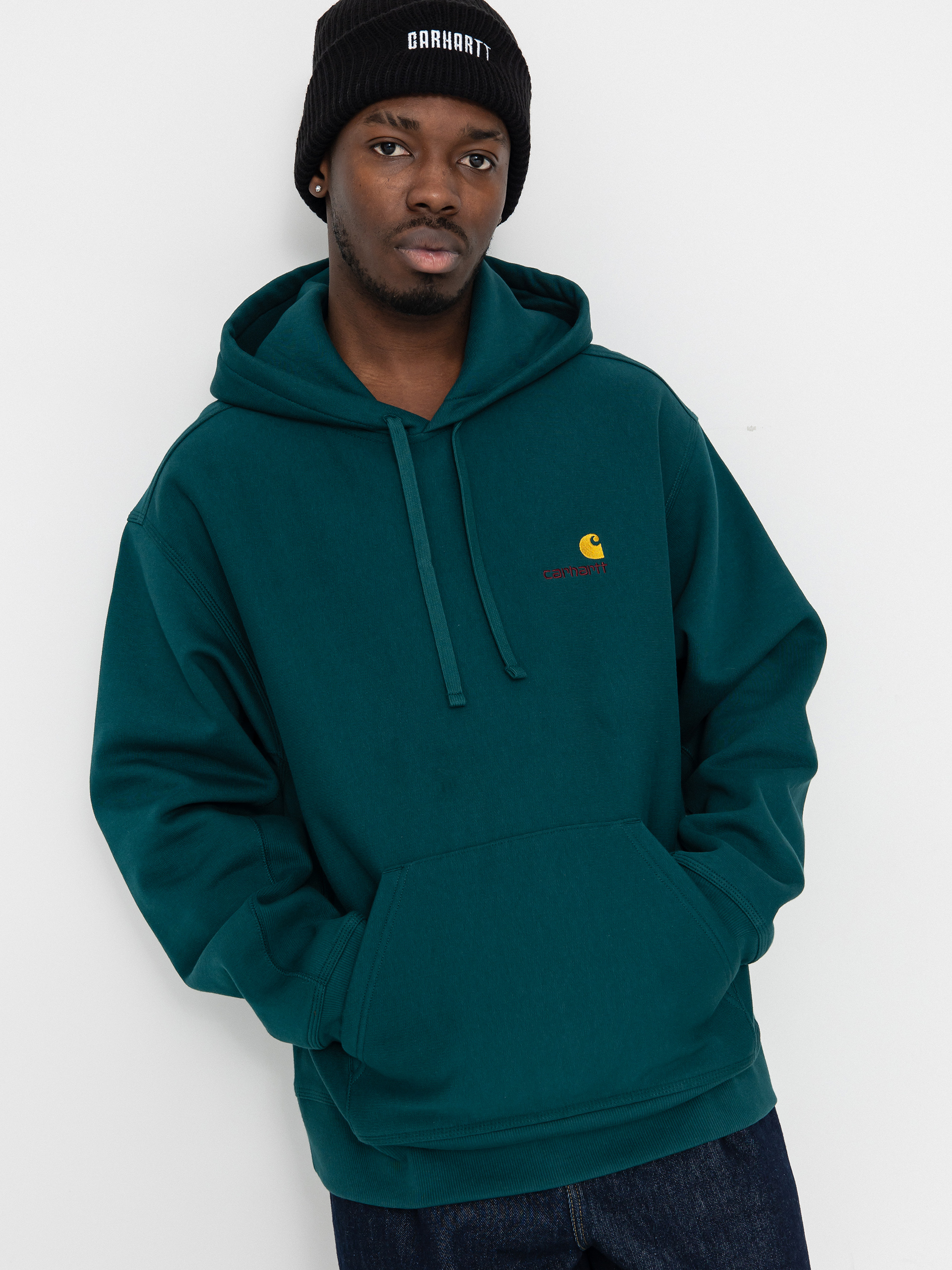 Hanorac cu glugă Carhartt WIP American Script HD (malachite)