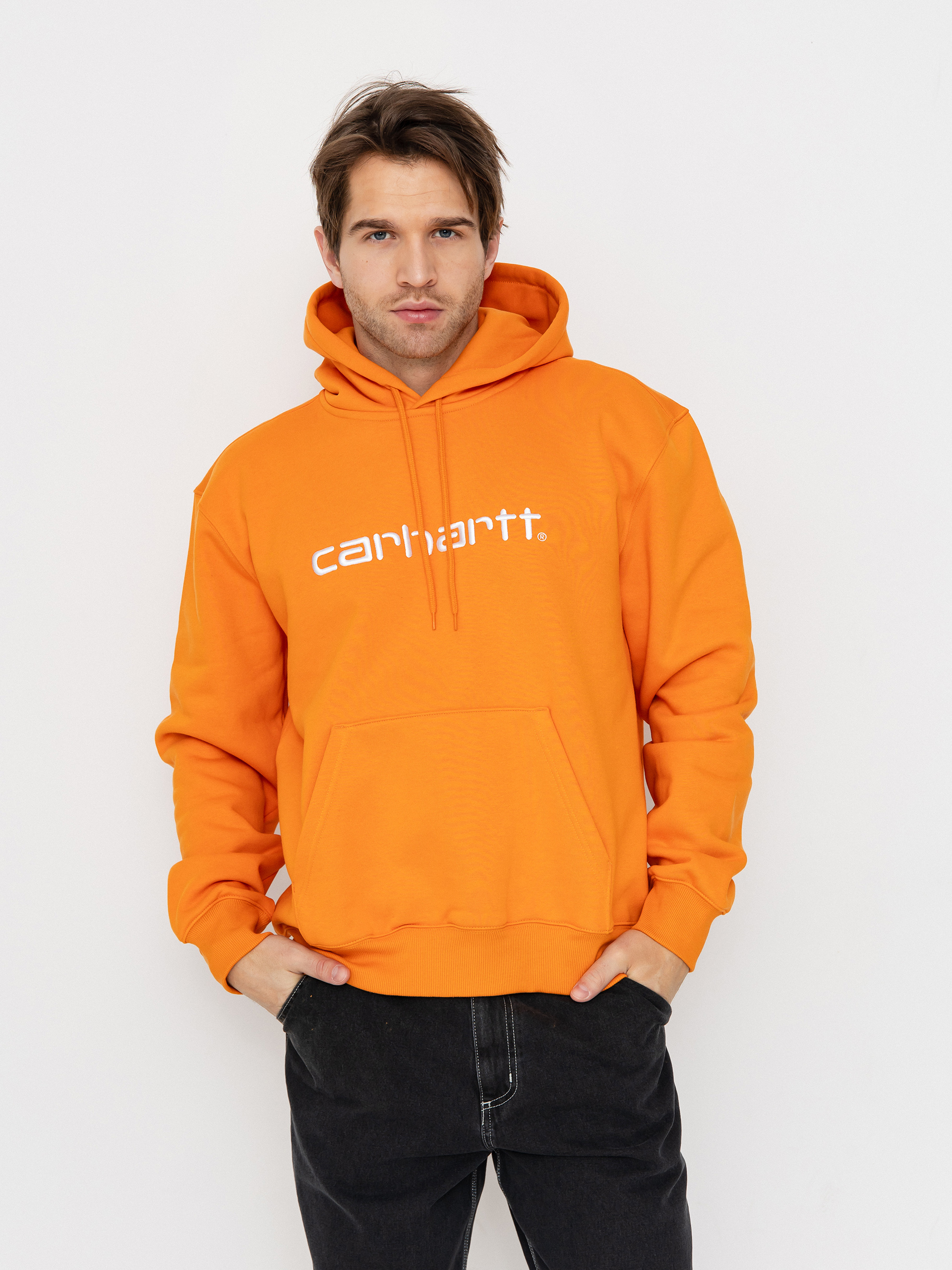 Hanorac cu glugu0103 Carhartt WIP Carhartt HD (pumpkin/white)