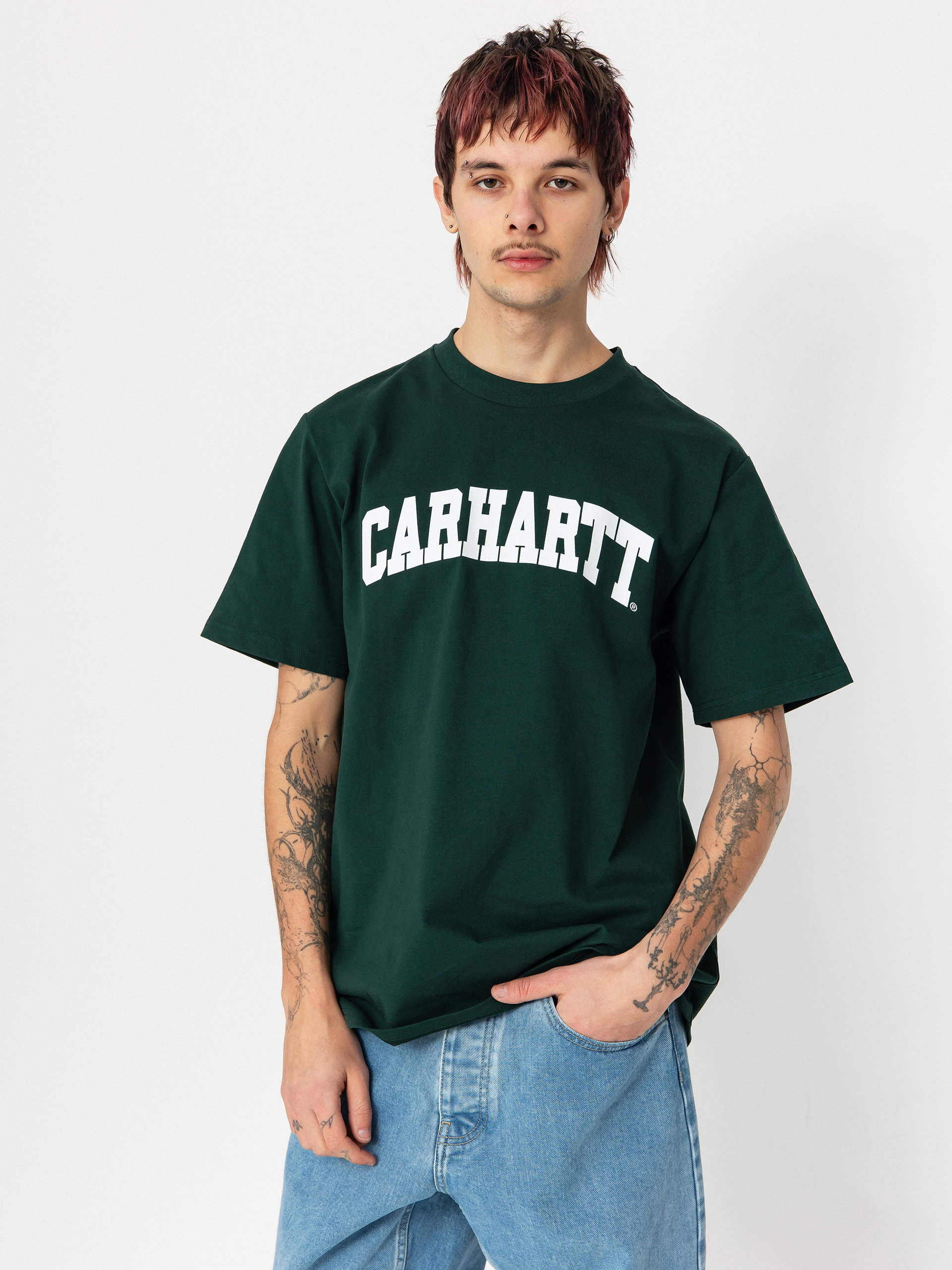 Tricou Carhartt WIP University (conifer/white)