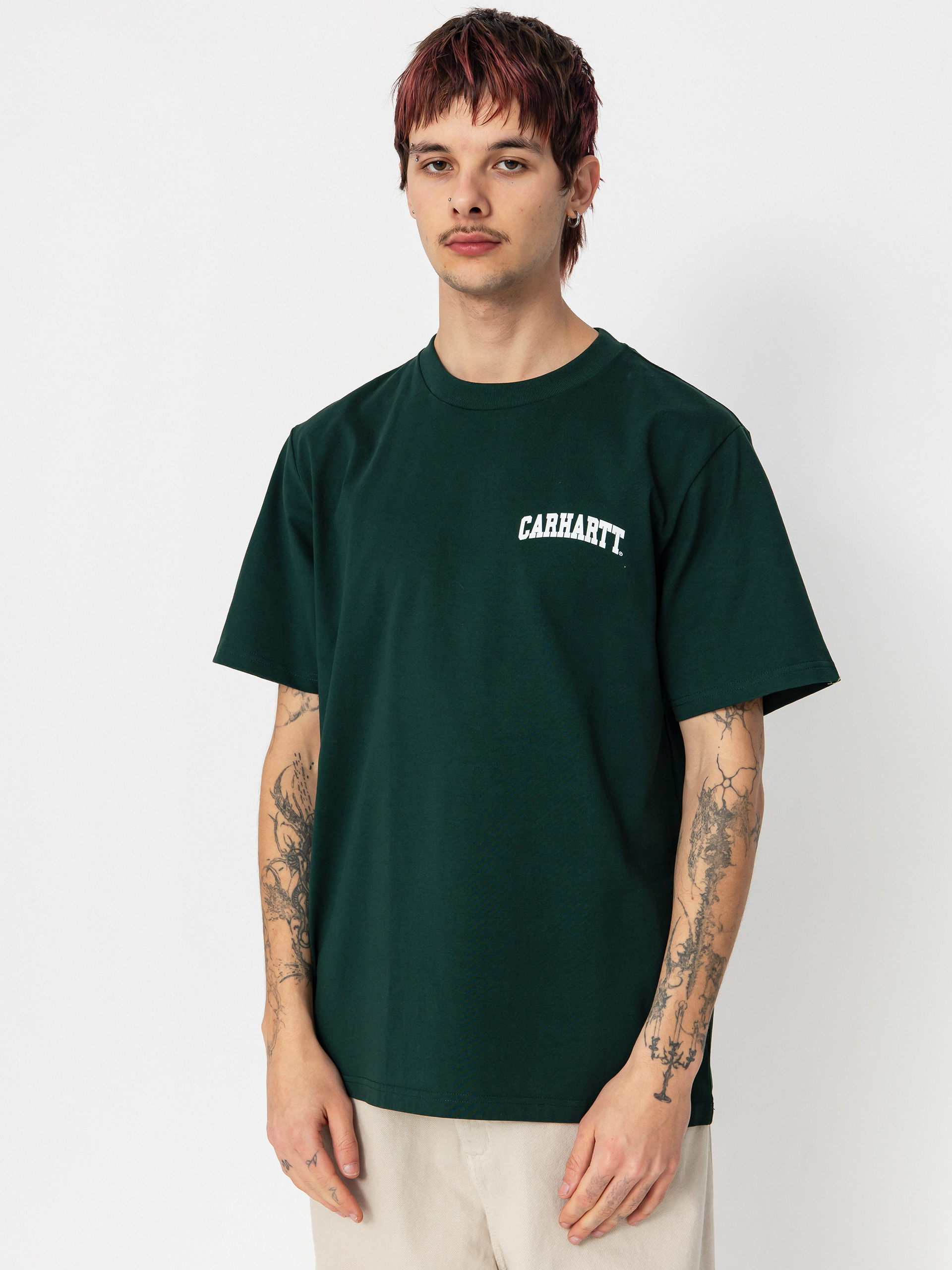 Tricou Carhartt WIP University Script (conifer/white)