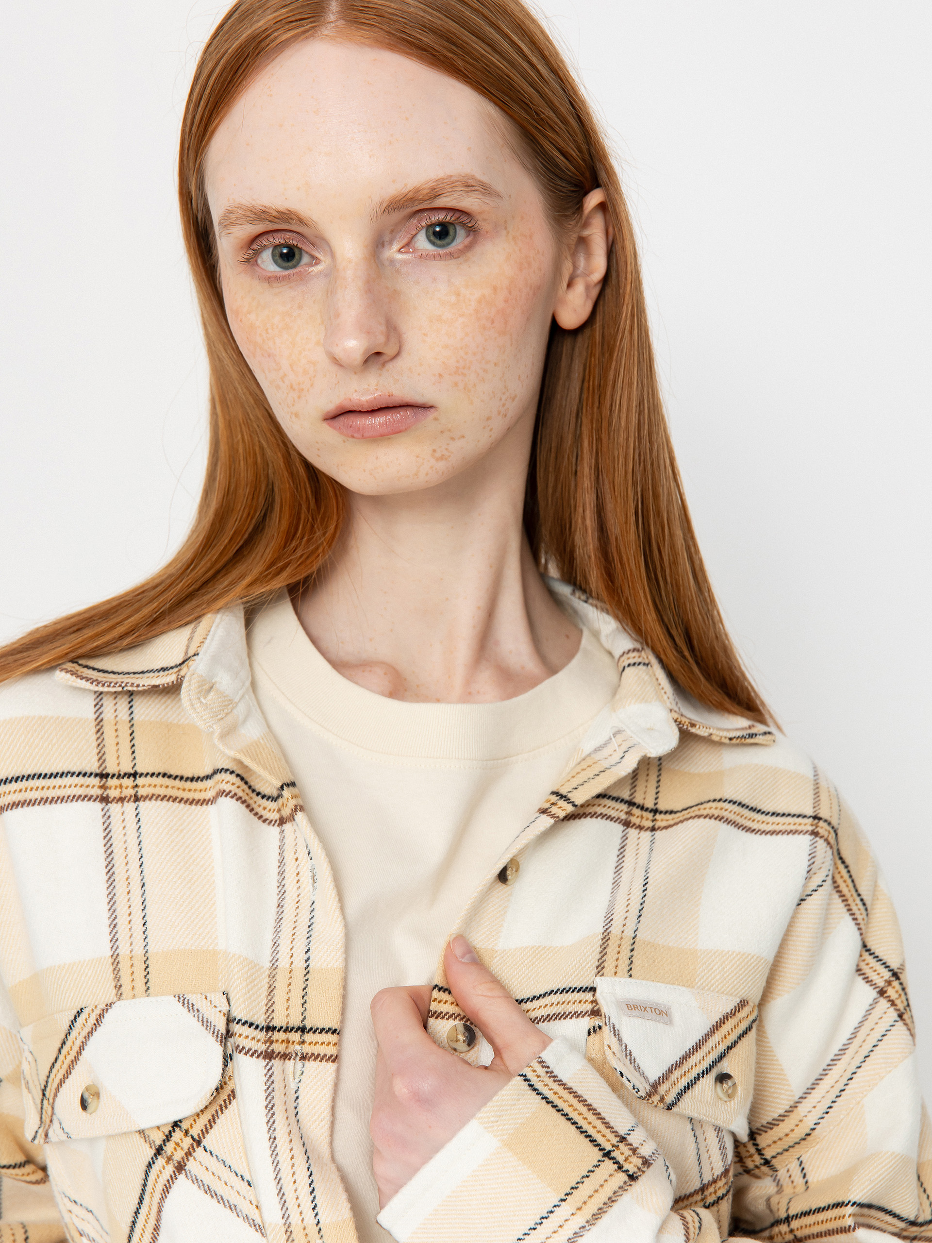 Cămașă Brixton Bowery Classic Flannel Wmn (off white/semolina/washed copp)