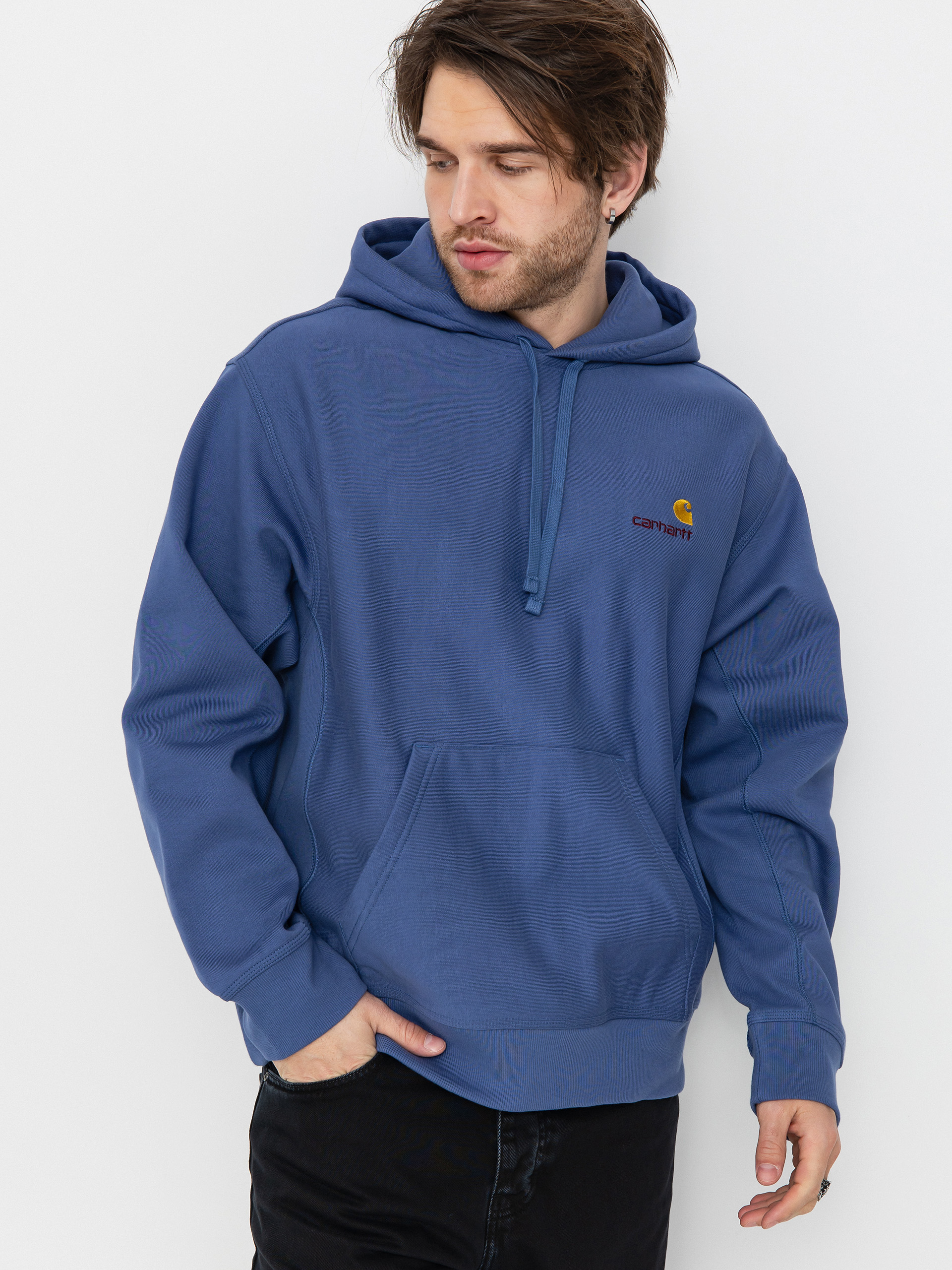 Hanorac cu glugă Carhartt WIP American Script HD (blue iris)