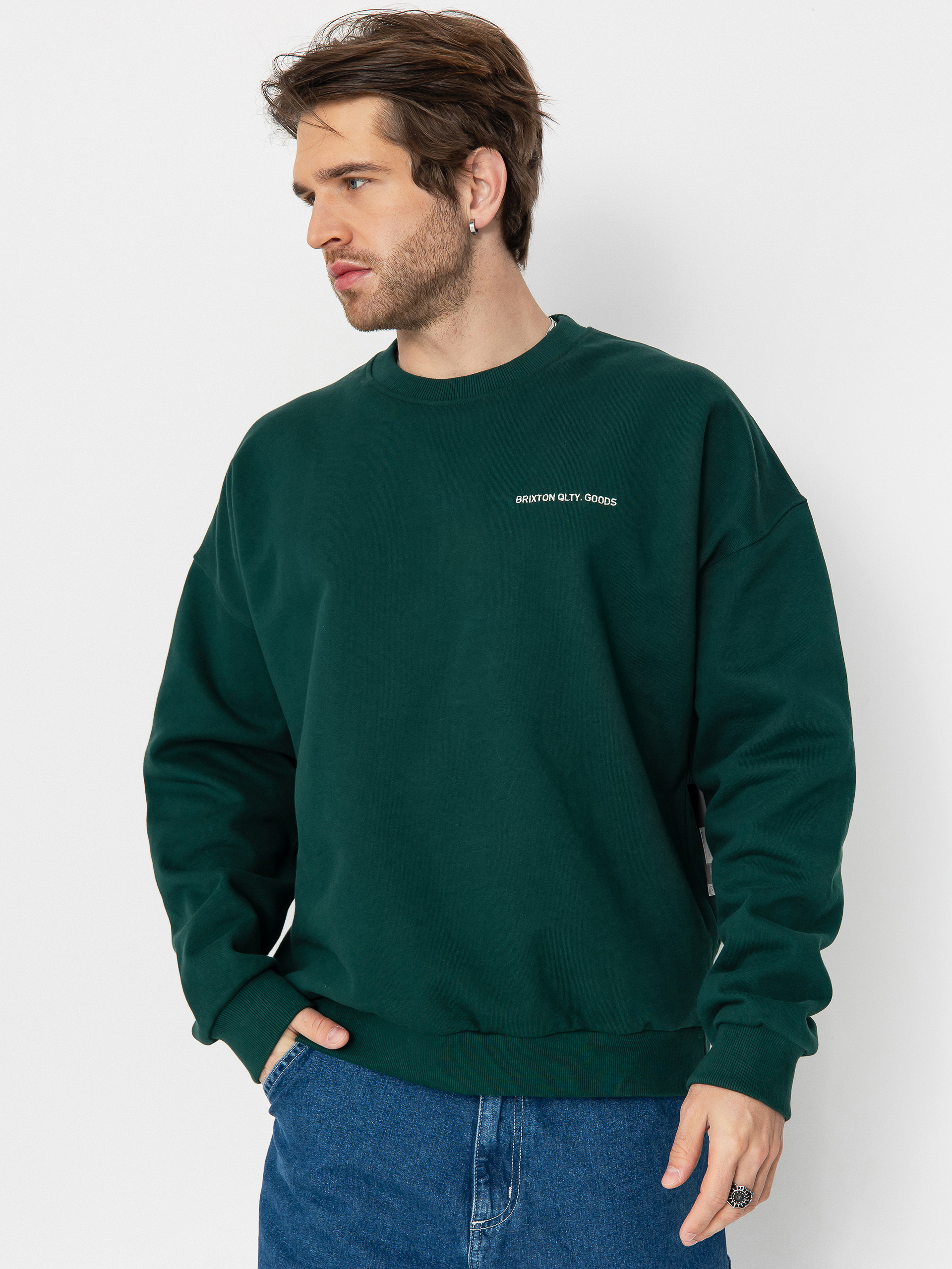 Hanorac Brixton Embroidered Heavy Weight Crew (deep emerald)