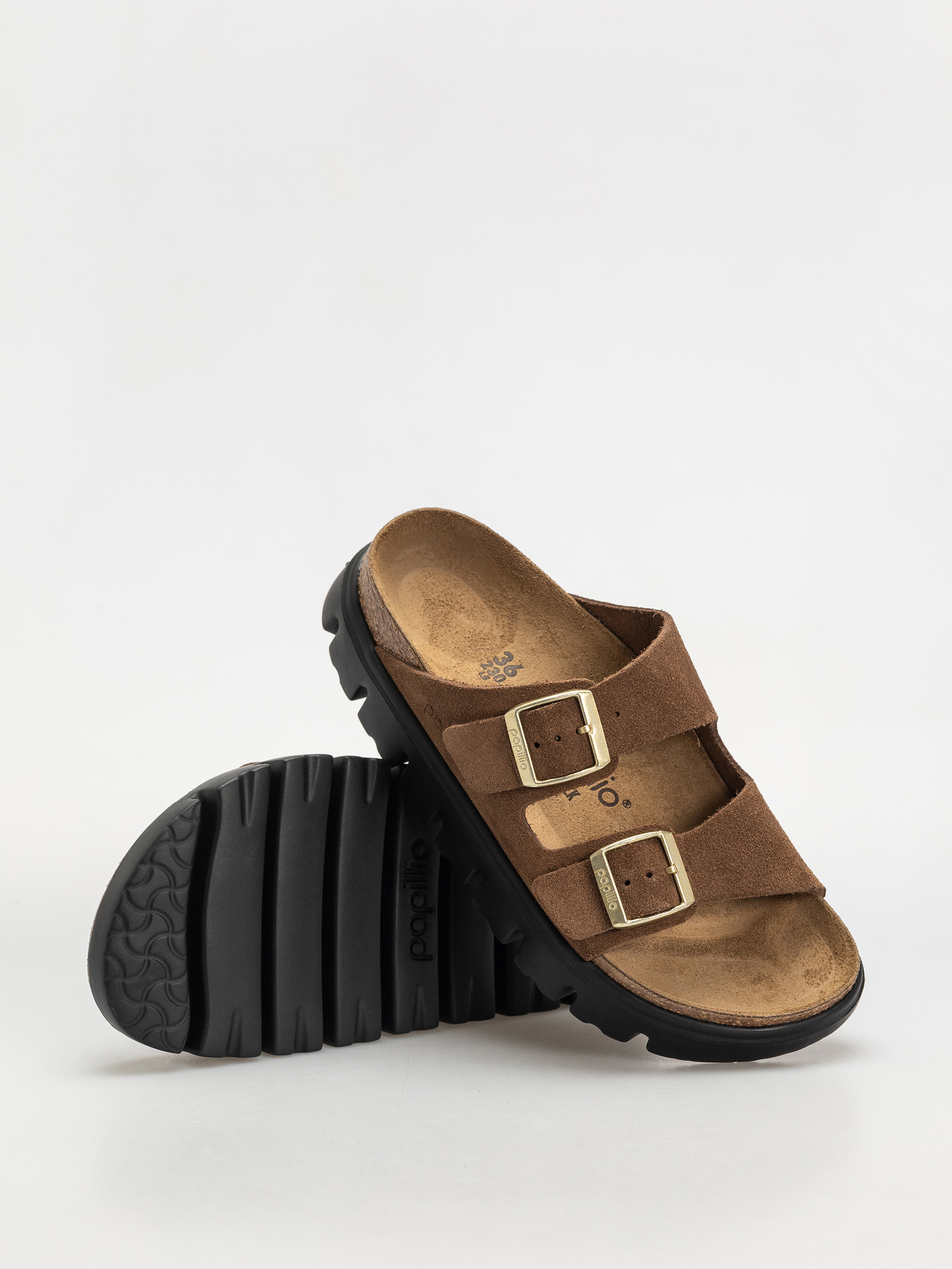 Șlapi Birkenstock Arizona Chunky Suede Narrow Wmn (dark tea/black)