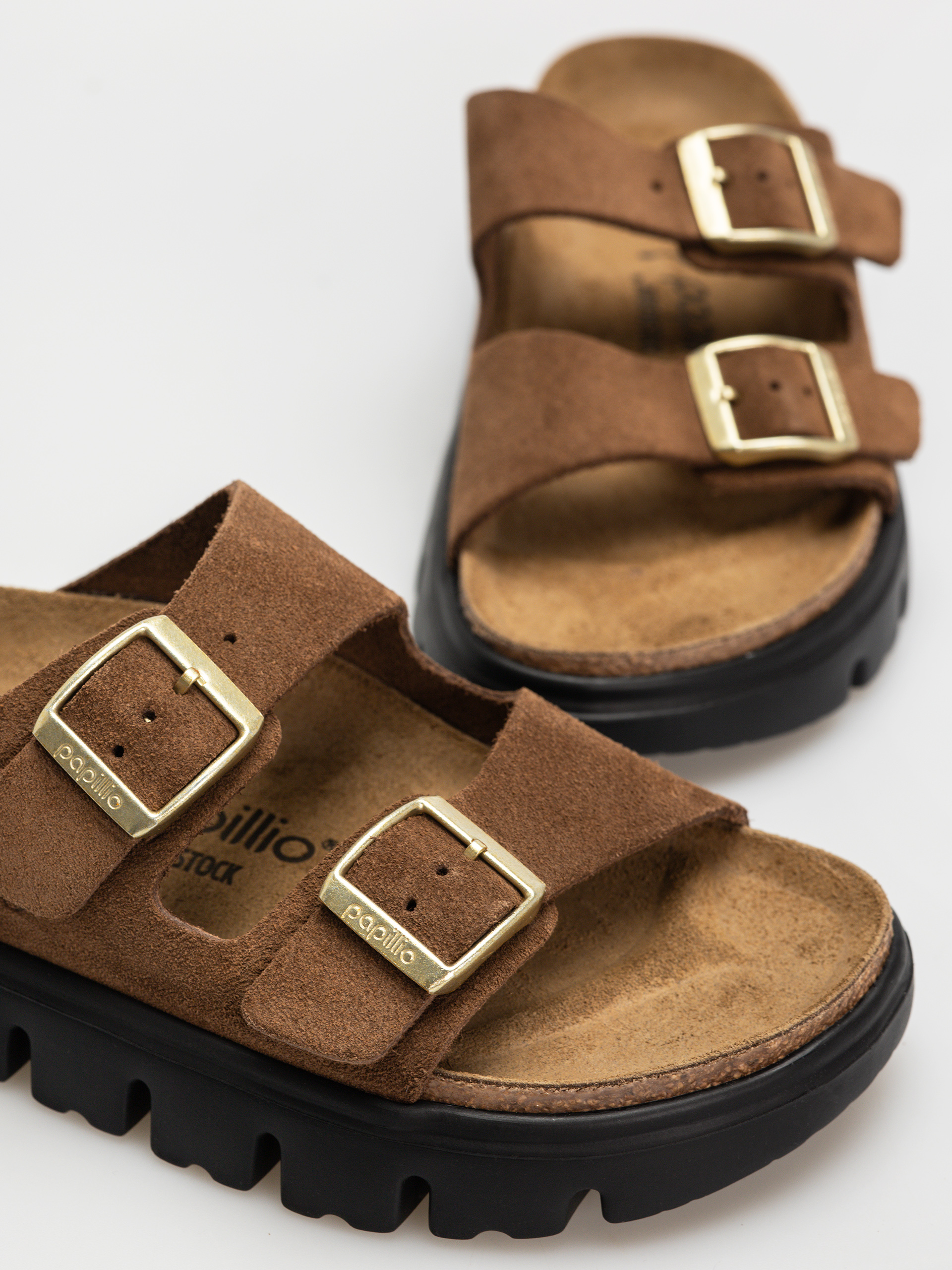 Șlapi Birkenstock Arizona Chunky Suede Narrow Wmn (dark tea/black)