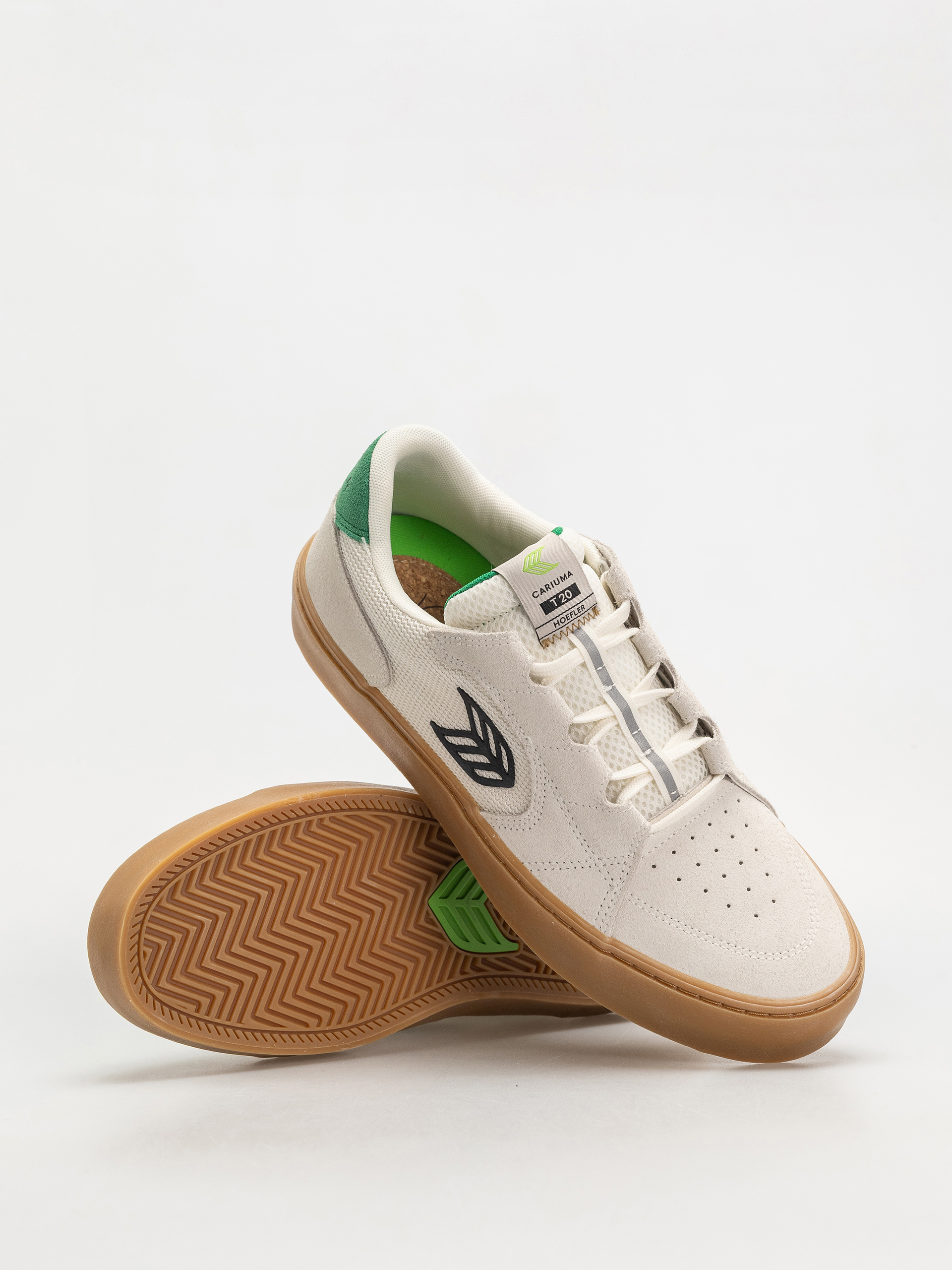 Pantofi Cariuma T20 Pro (gum smoke white suede and mesh black logo green)