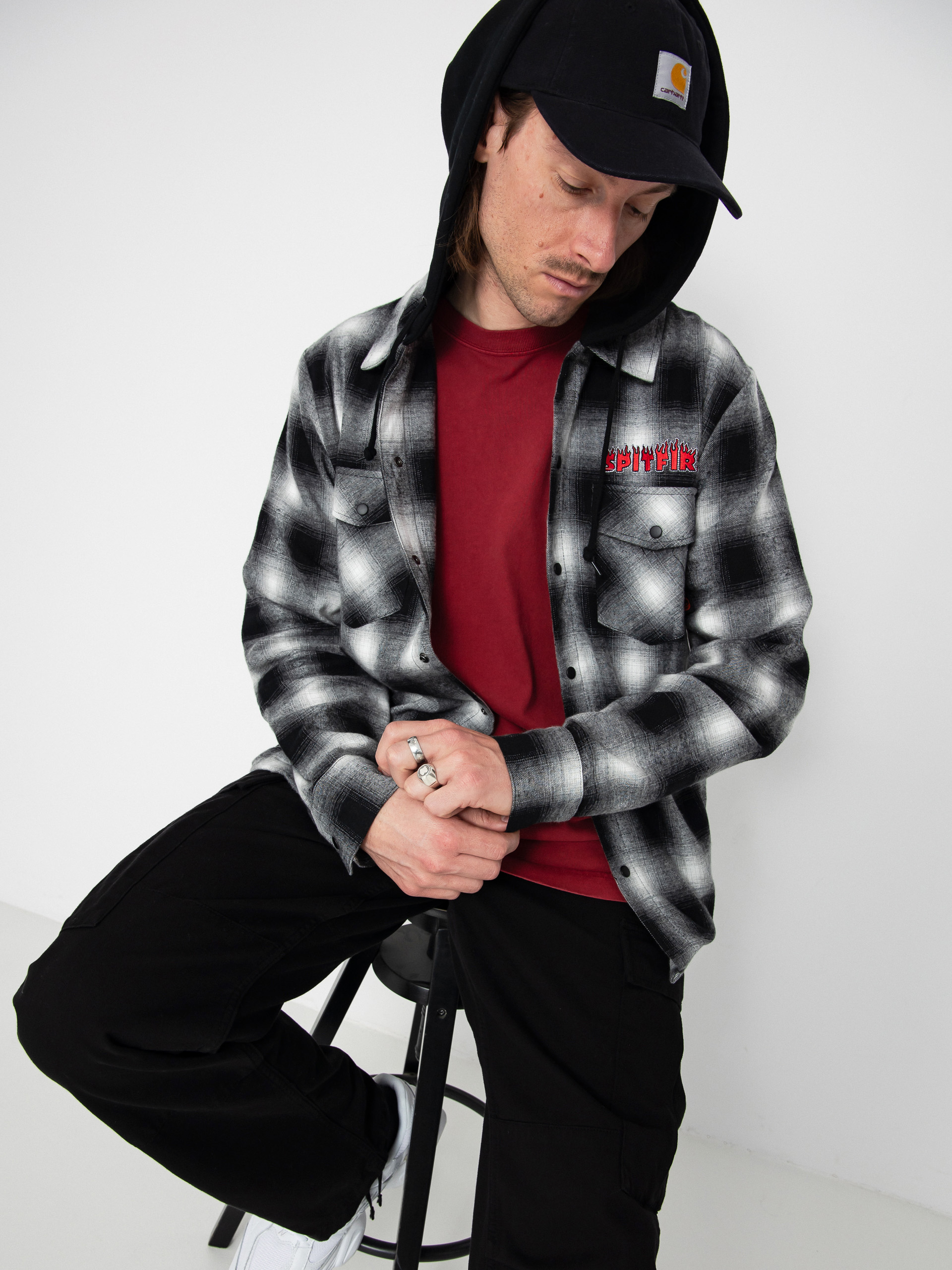 Cămașă Spitfire Demonseed Hooded Flannel (black/white/multi color embroideries)