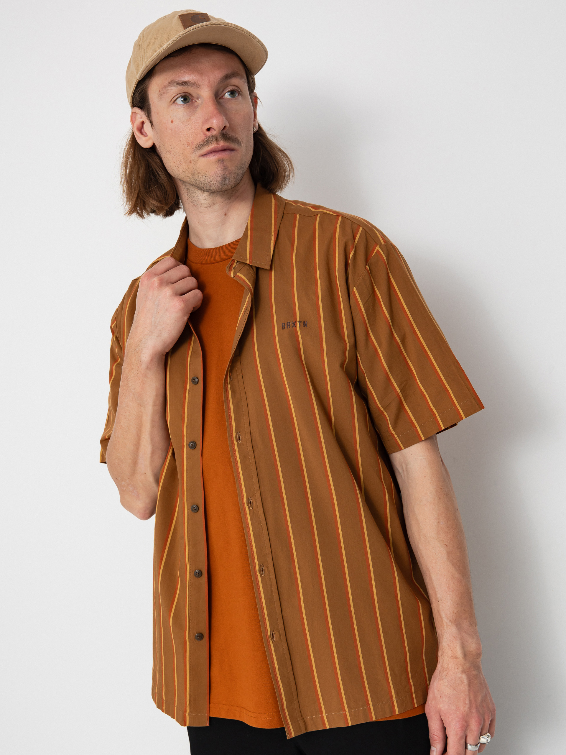 Cămașă Brixton Cru Stripe (washed copper/burnt red/sunset)