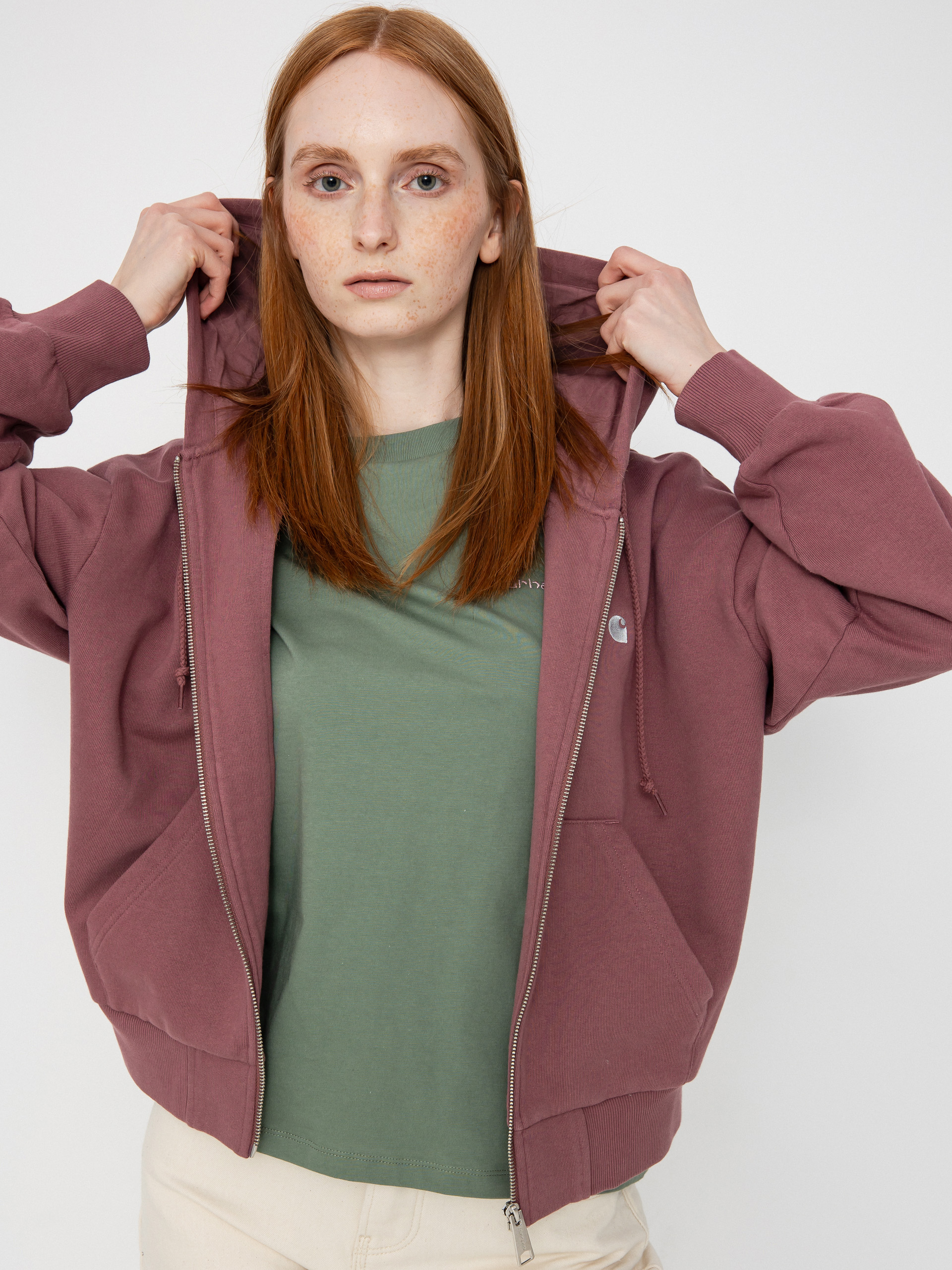 Hanorac cu glugă Carhartt WIP Casey ZHD Wmn (dusky pink/silver)