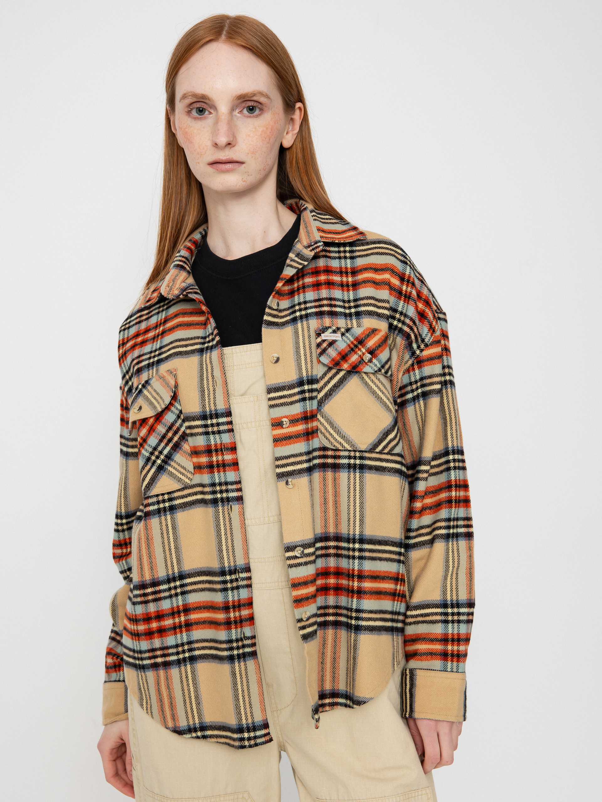 Cu0103mau0219u0103 Brixton Bowery Classic Flannel Wmn (sand/burnt brick/black plaid)