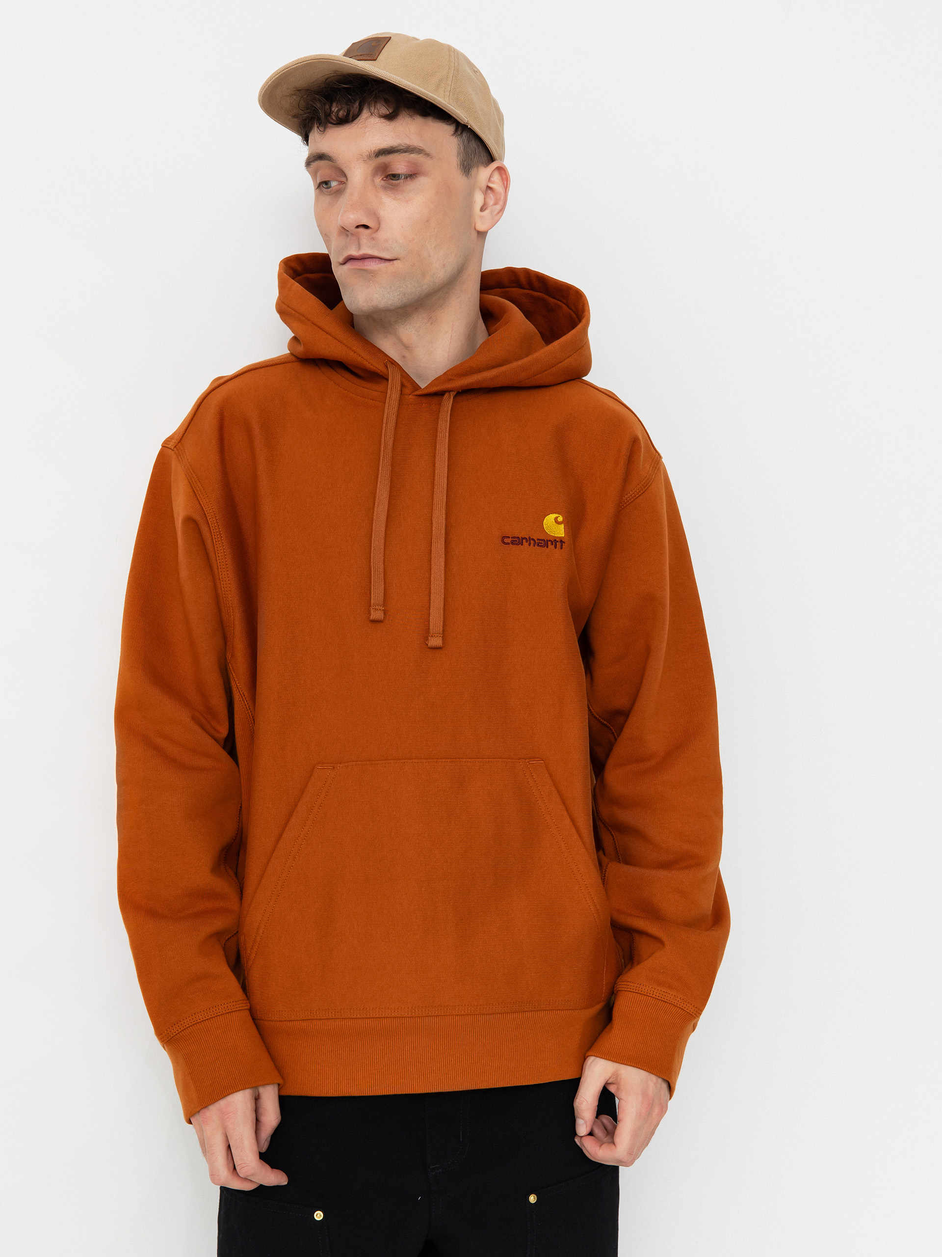 Hanorac cu glugu0103 Carhartt WIP American Script HD (sienna)