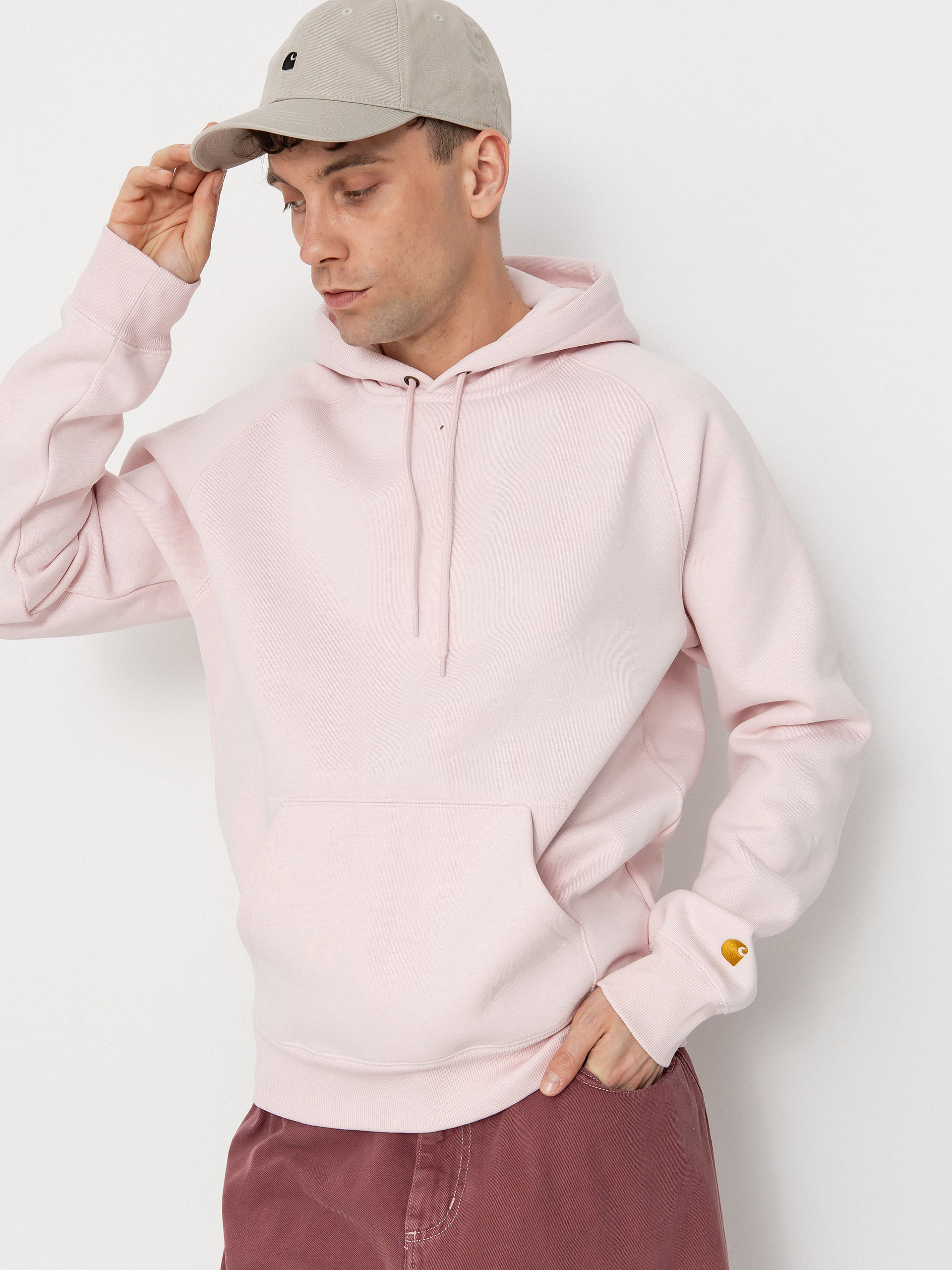 Hanorac cu glugă Carhartt WIP Chase HD (air pink/gold)