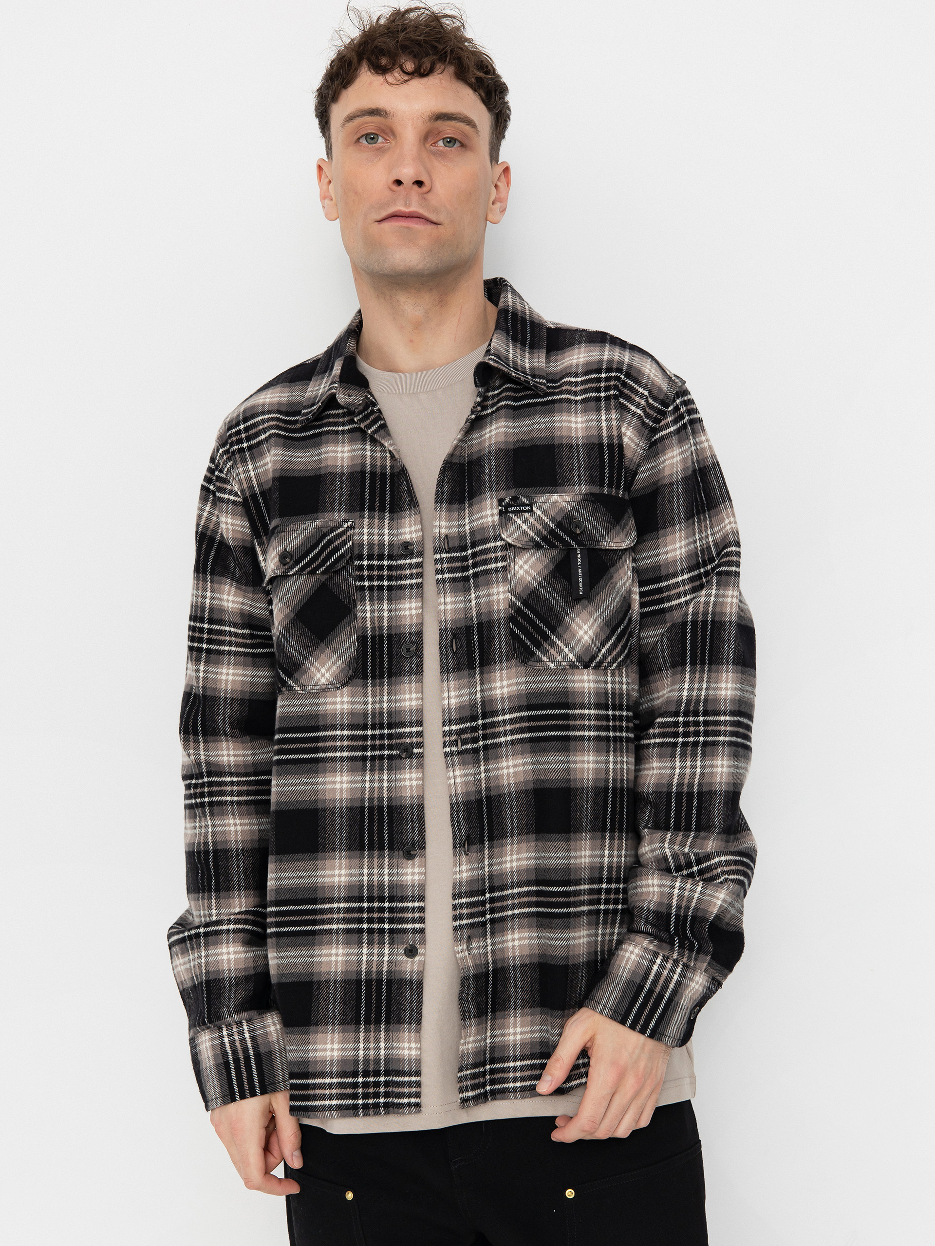 Cu0103mau0219u0103 Brixton Bowery Flannel (black/charcoal/beige)