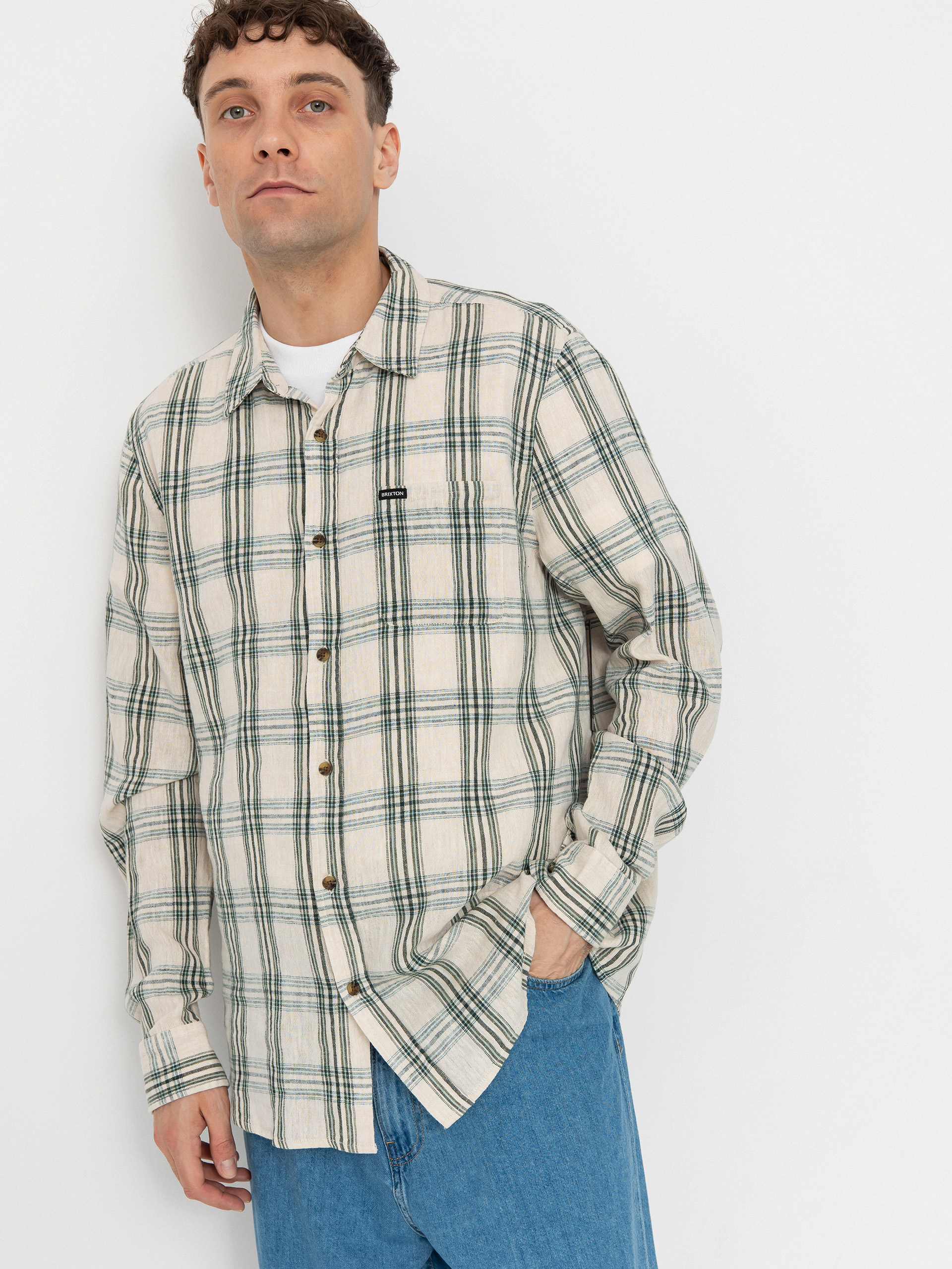 Cămașă Brixton Charter Linen Blend Ls (off white/ivy green plaid)