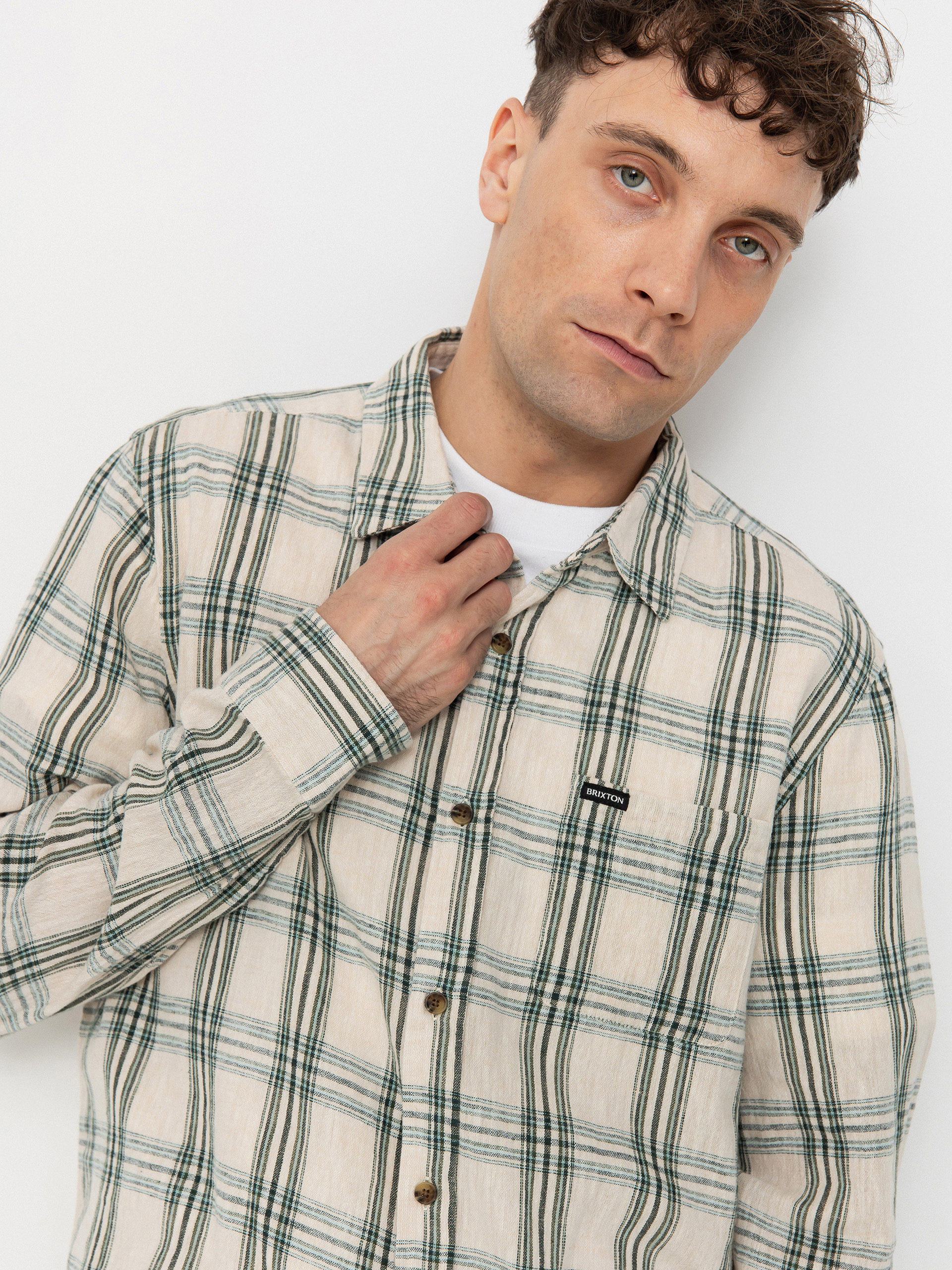Cămașă Brixton Charter Linen Blend Ls (off white/ivy green plaid)