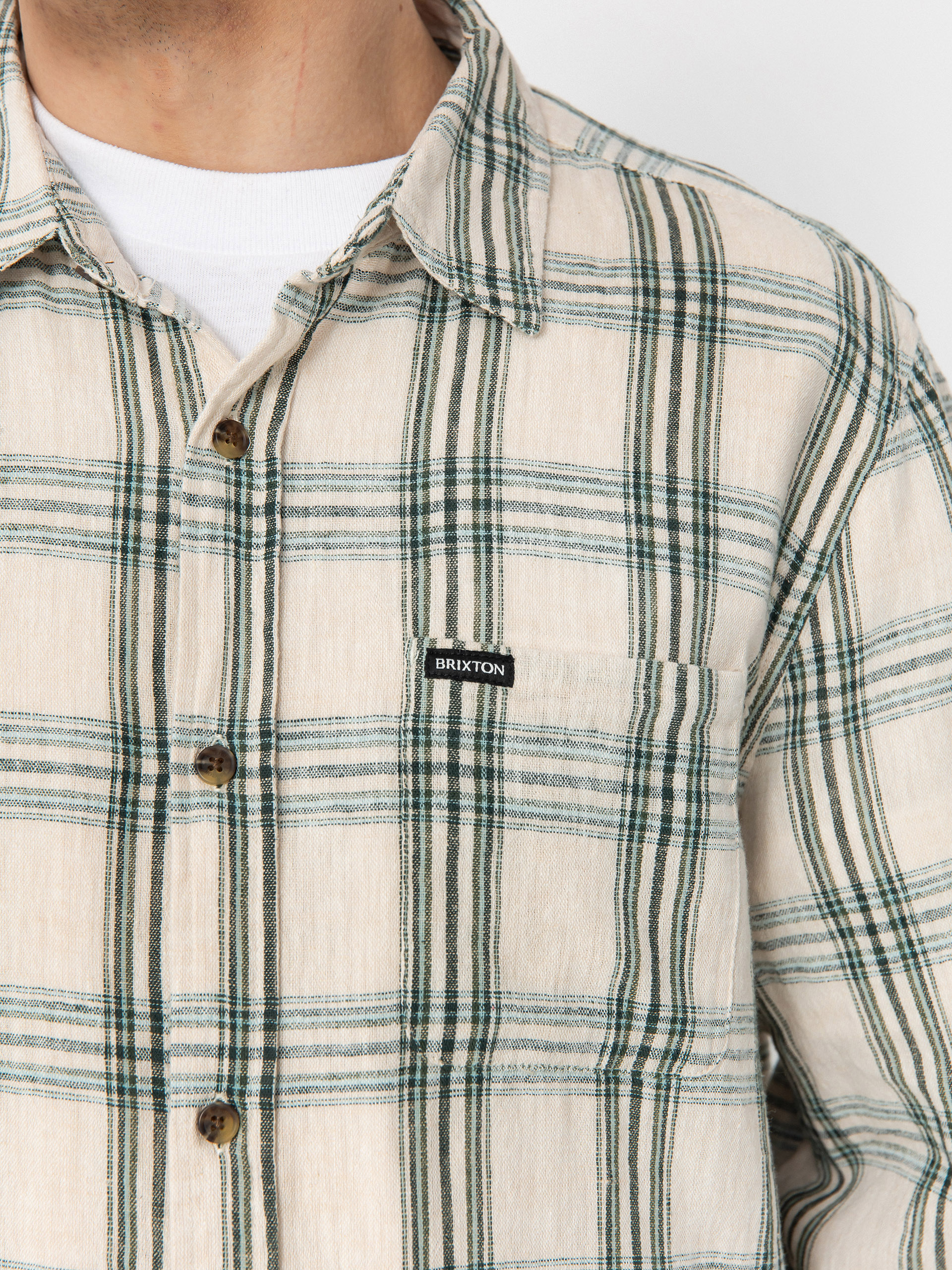 Cămașă Brixton Charter Linen Blend Ls (off white/ivy green plaid)