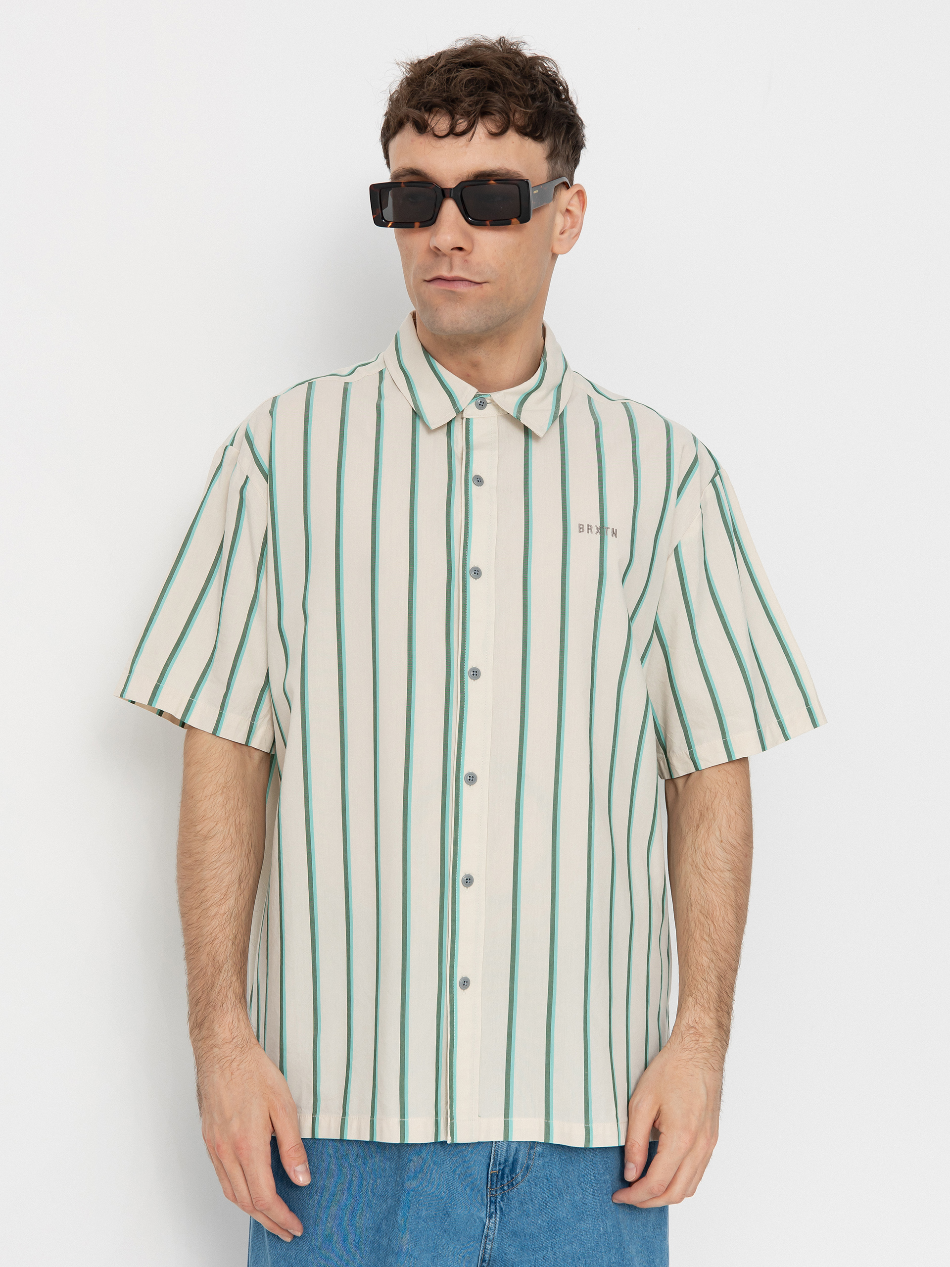 Cămașă Brixton Cru Stripe (beige/pine needle/aquatic gree)