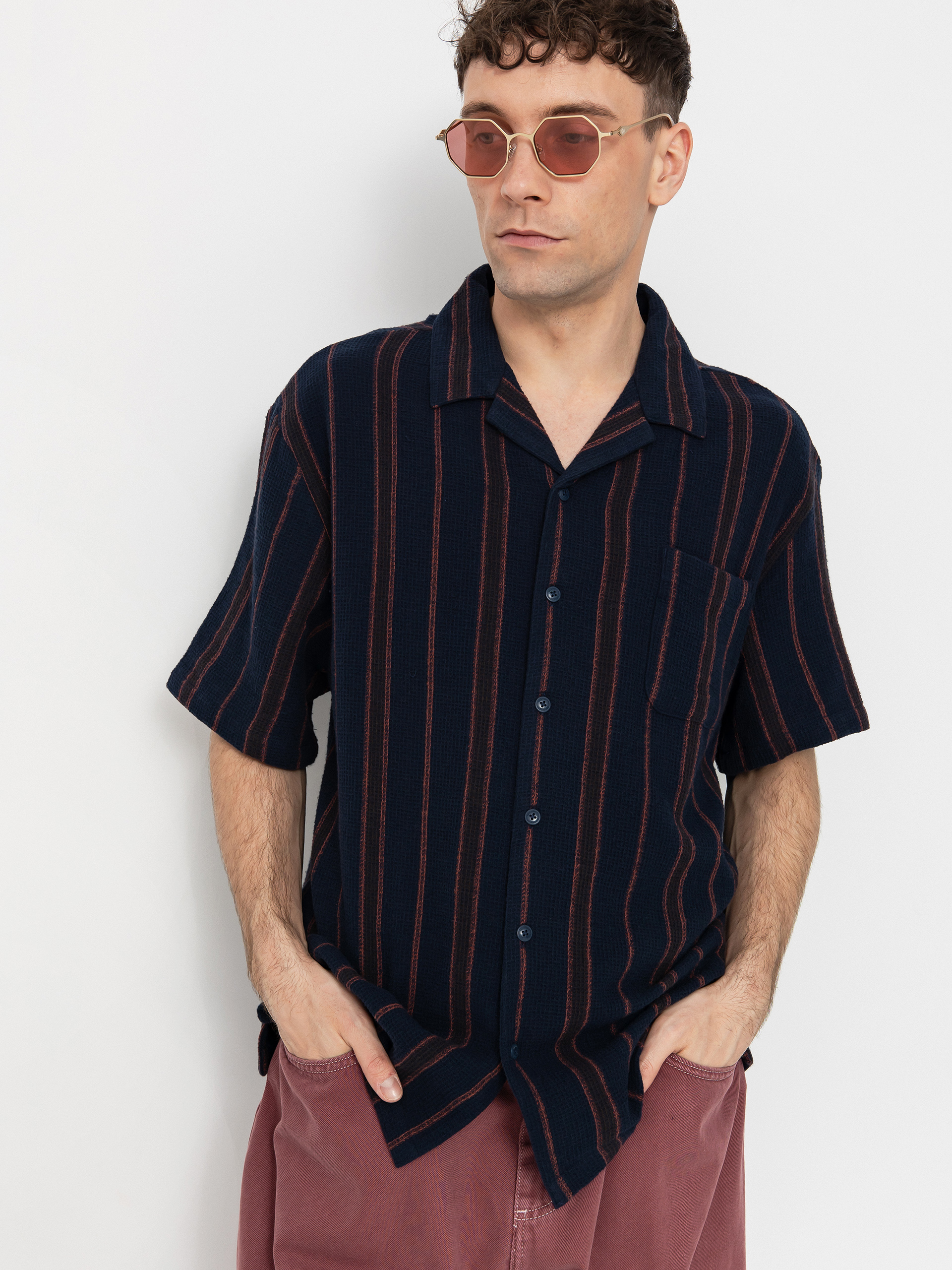 Cămașă Brixton Bunker Waffle Stripe (washed navy stripe)