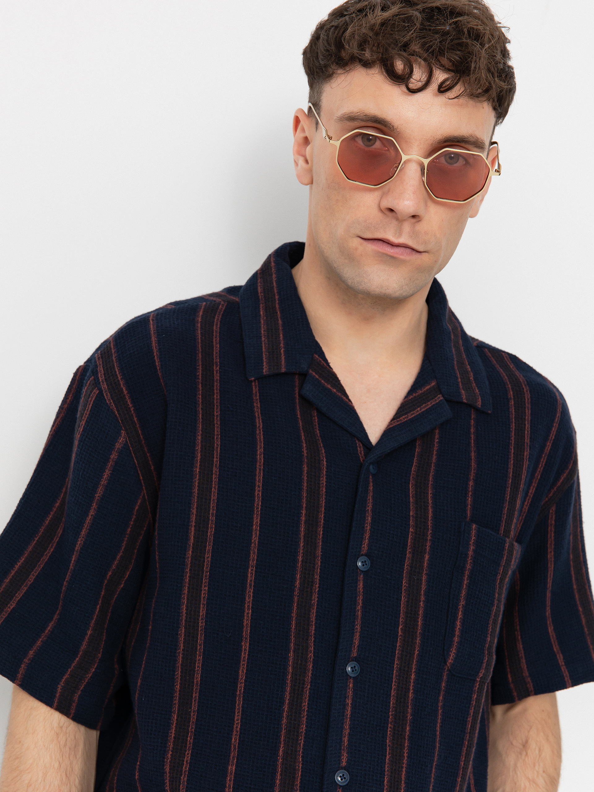 Cămașă Brixton Bunker Waffle Stripe (washed navy stripe)