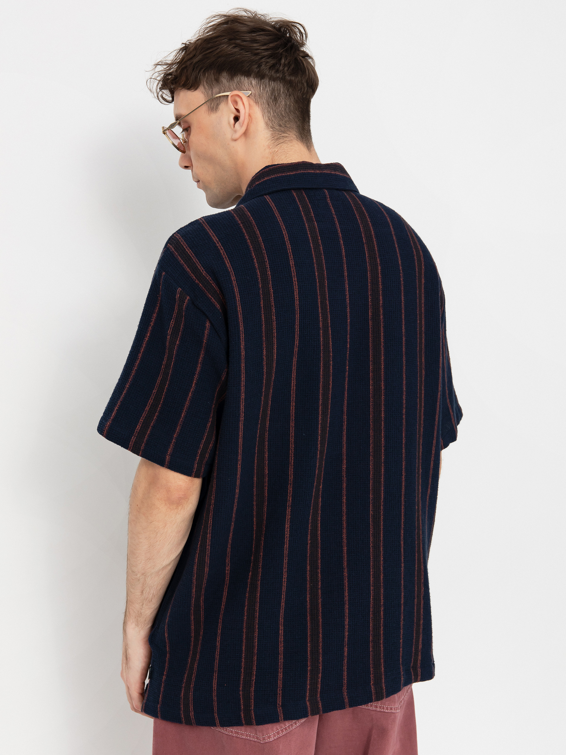 Cămașă Brixton Bunker Waffle Stripe (washed navy stripe)