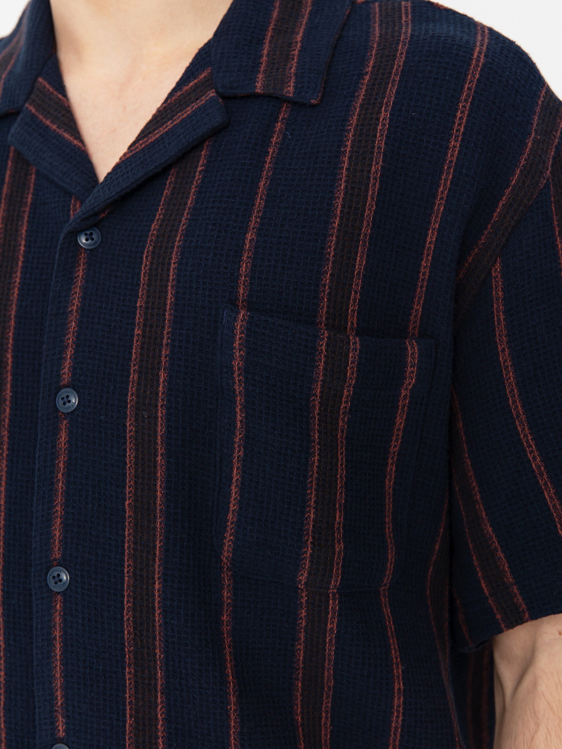 Cămașă Brixton Bunker Waffle Stripe (washed navy stripe)