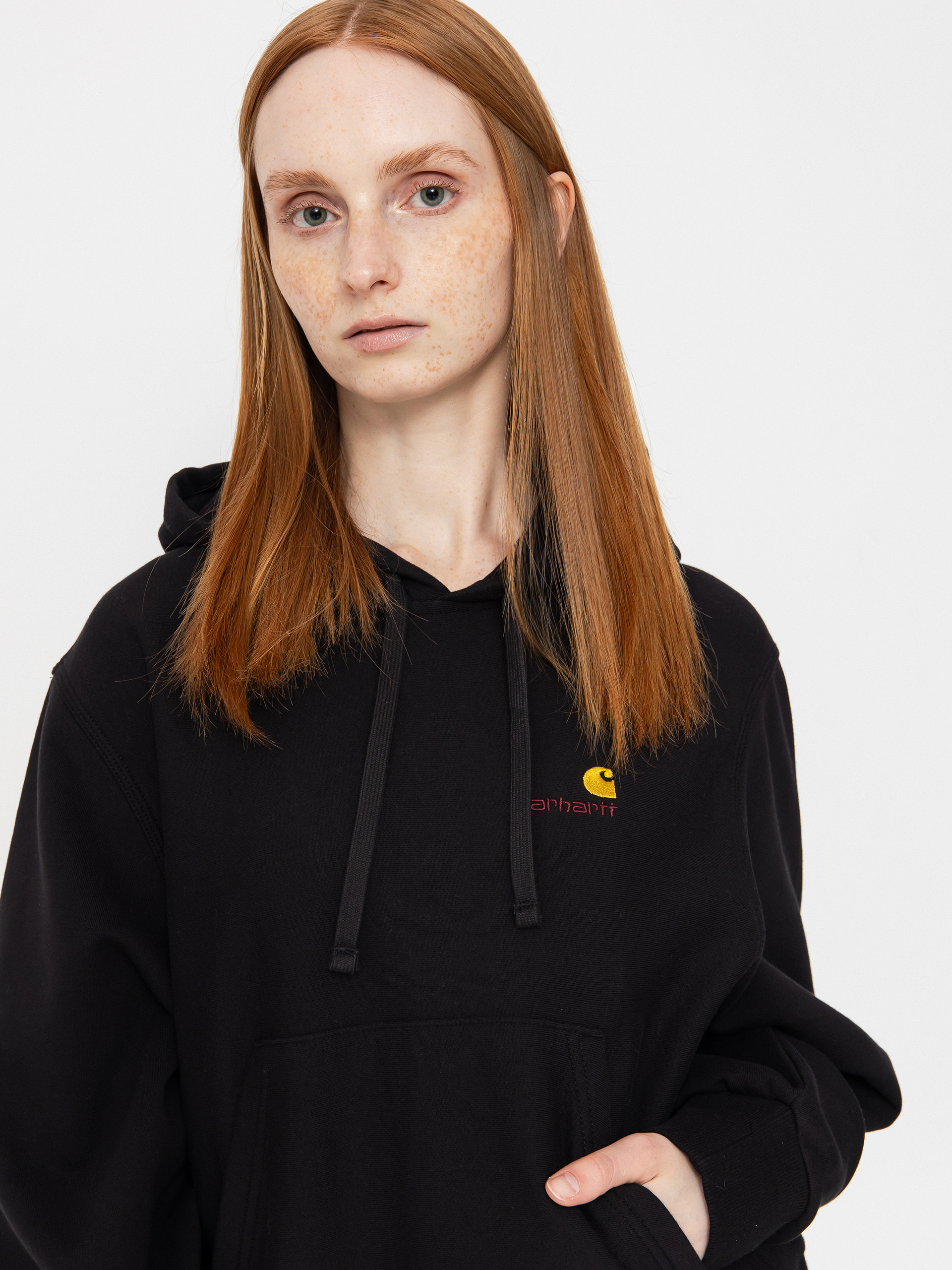 Hanorac cu glugă Carhartt WIP American Script HD Wmn (black)