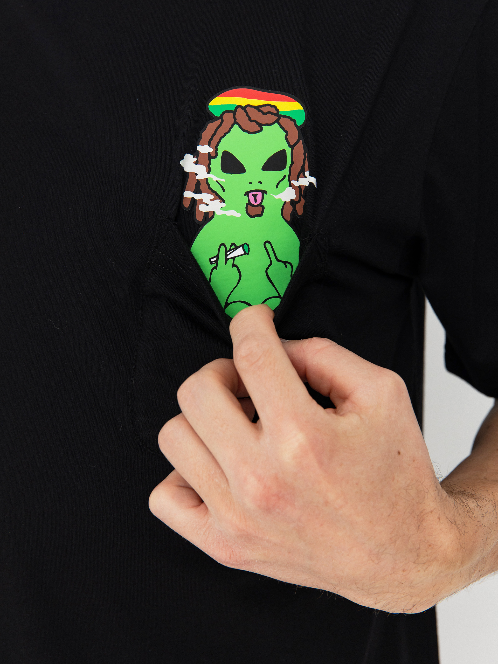 Tricou RipNDip Smoking Rasta Alien Pocket (black)