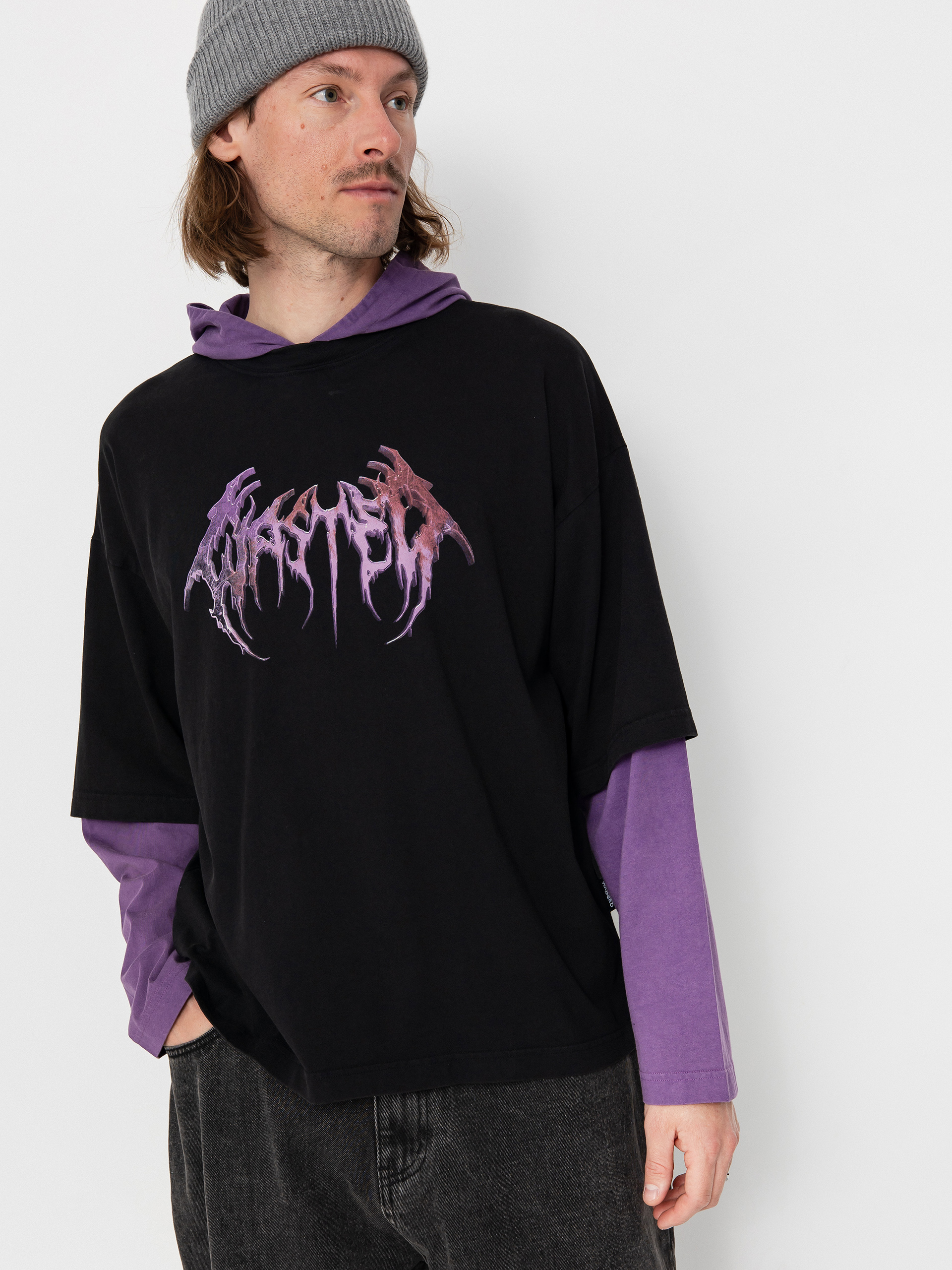 Hanorac cu glugă Wasted Paris Slug Age HD (faded black/imperial purple)
