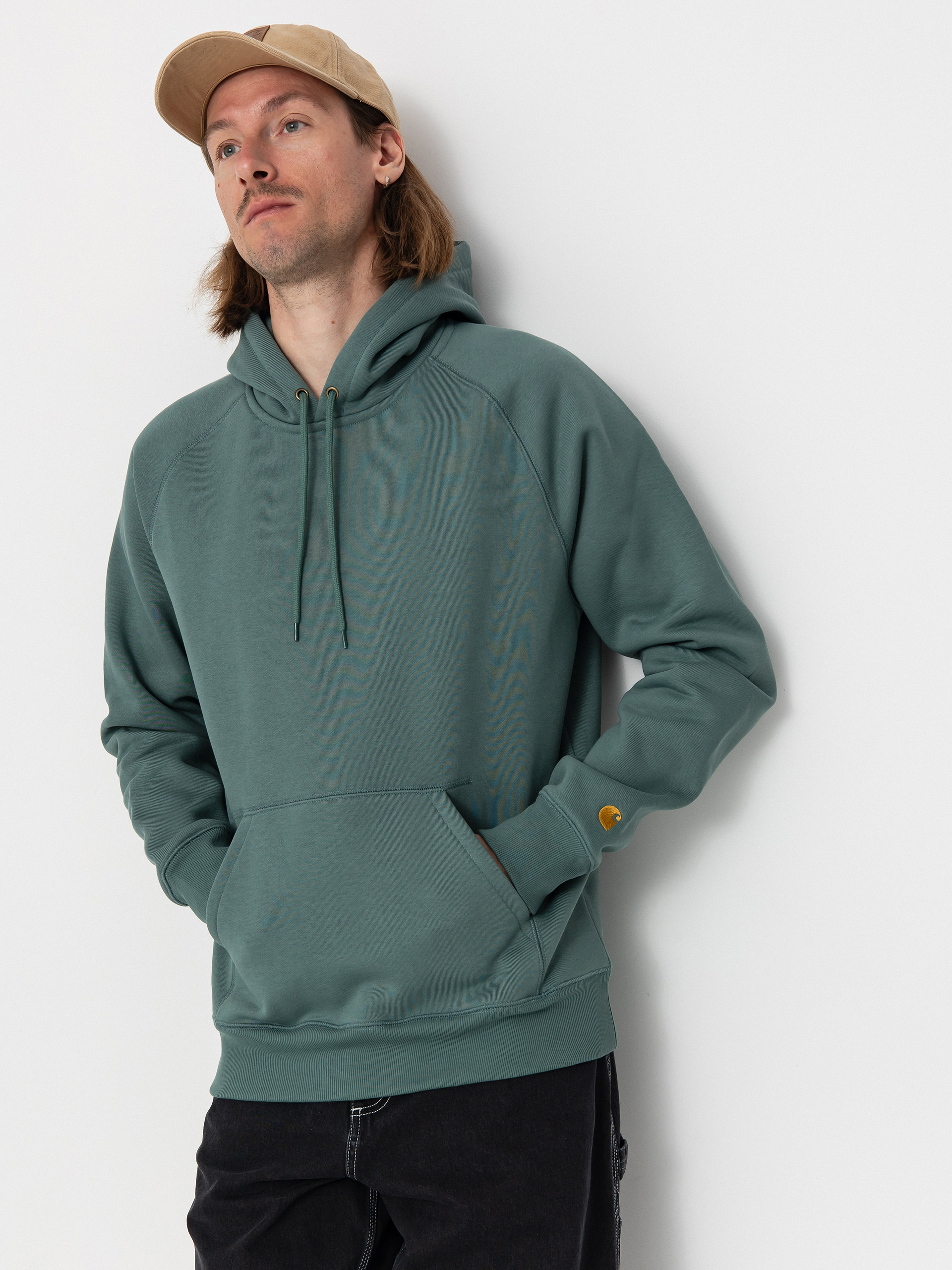 Hanorac cu glugă Carhartt WIP Chase HD (silver pine/gold)