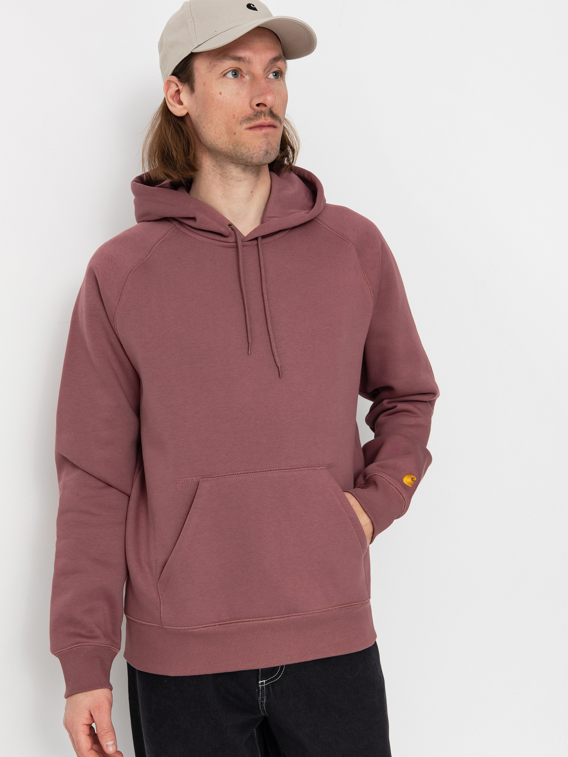 Hanorac cu glugă Carhartt WIP Chase HD (dusky pink/gold)
